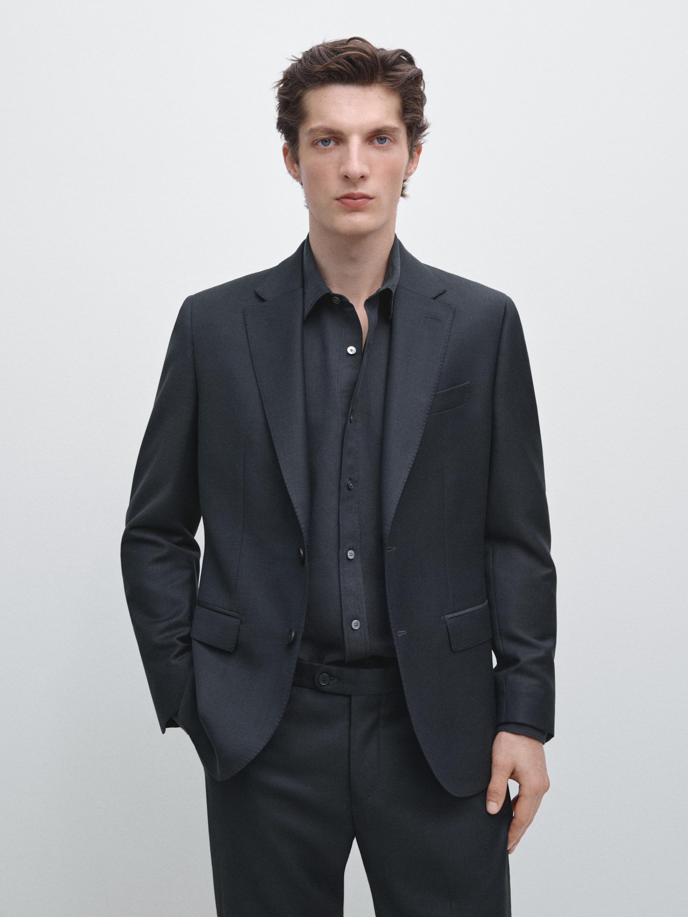100% cool wool micro-textured suit blazer — NAVY BLUE