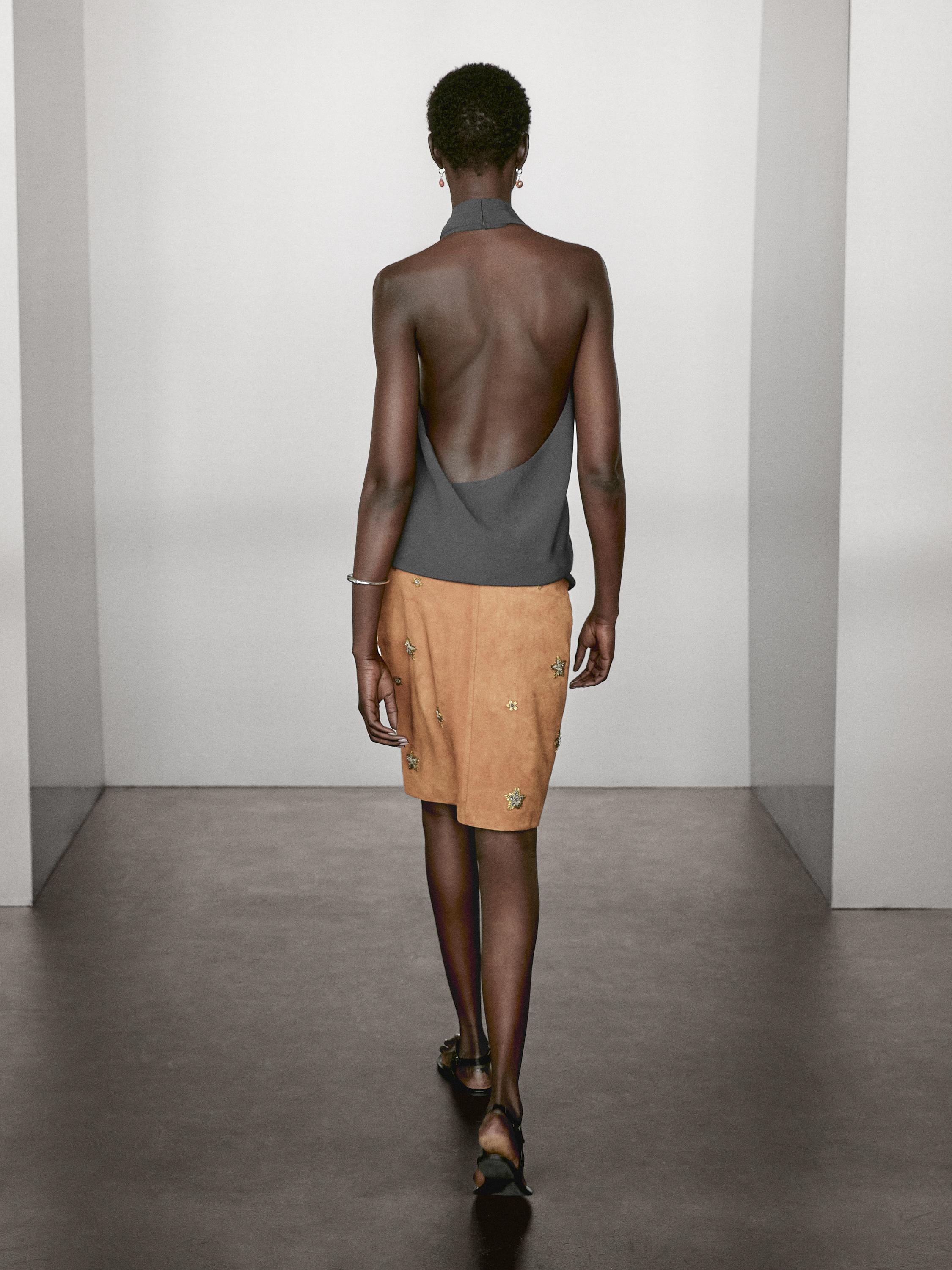 Falda midi piel ante