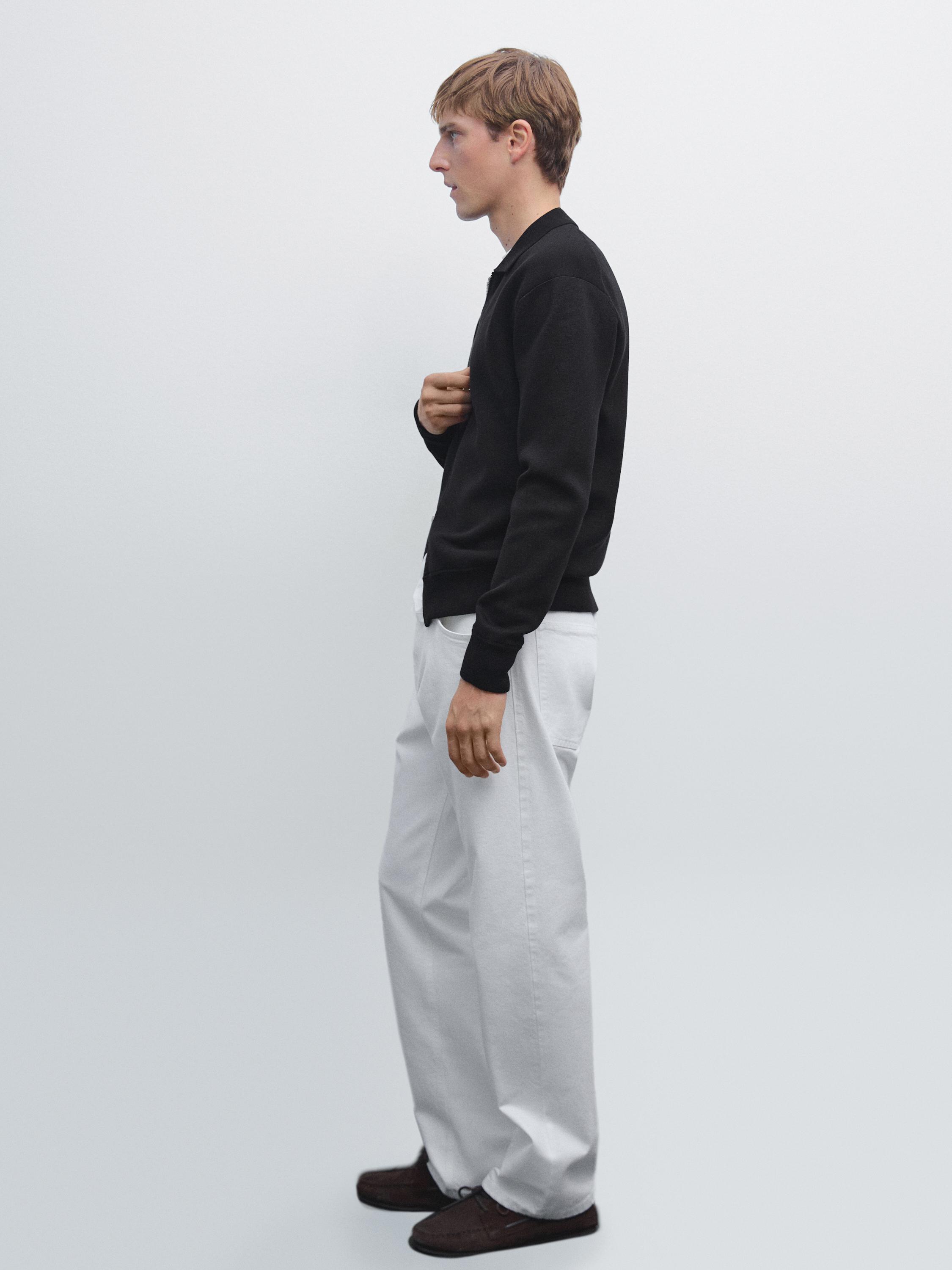 Cotton blend zip-up knit cardigan