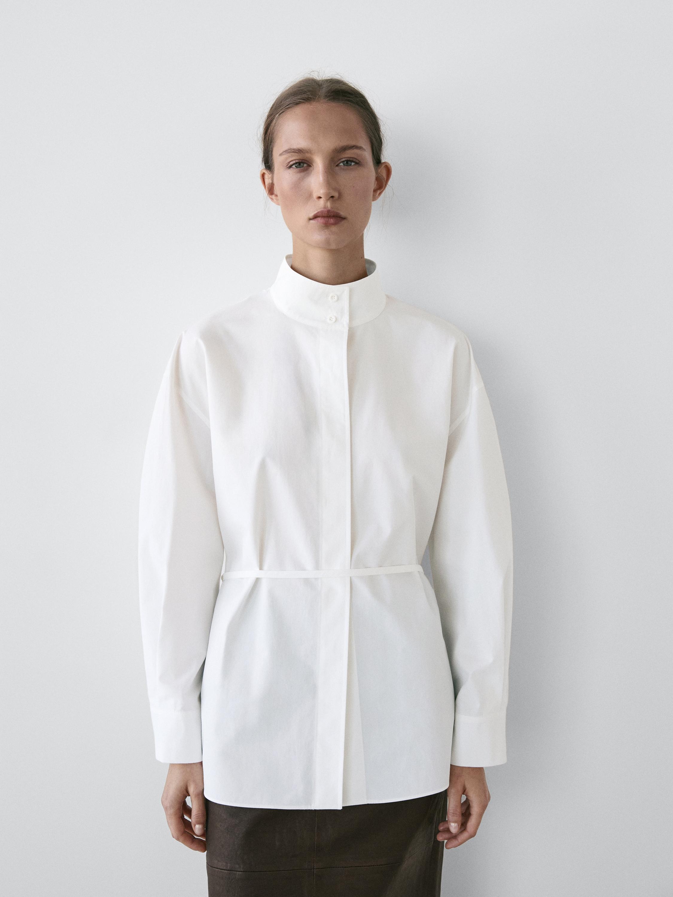 Marškiniai aukšta apykakle su raišteliais