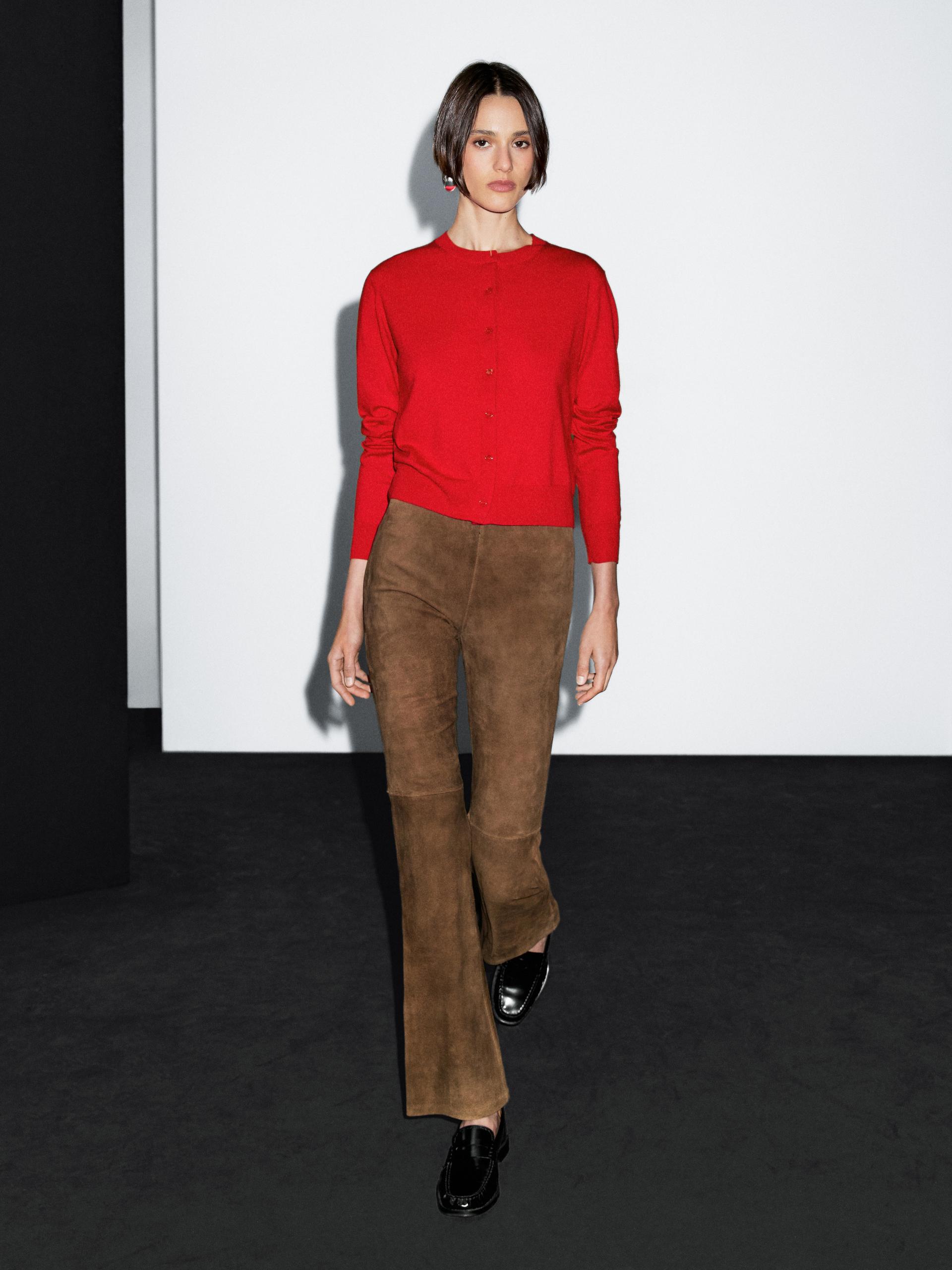 Cárdigan Punto Cuello Redondo Con Lana - Rojo - S - Massimo Dutti - Mujer