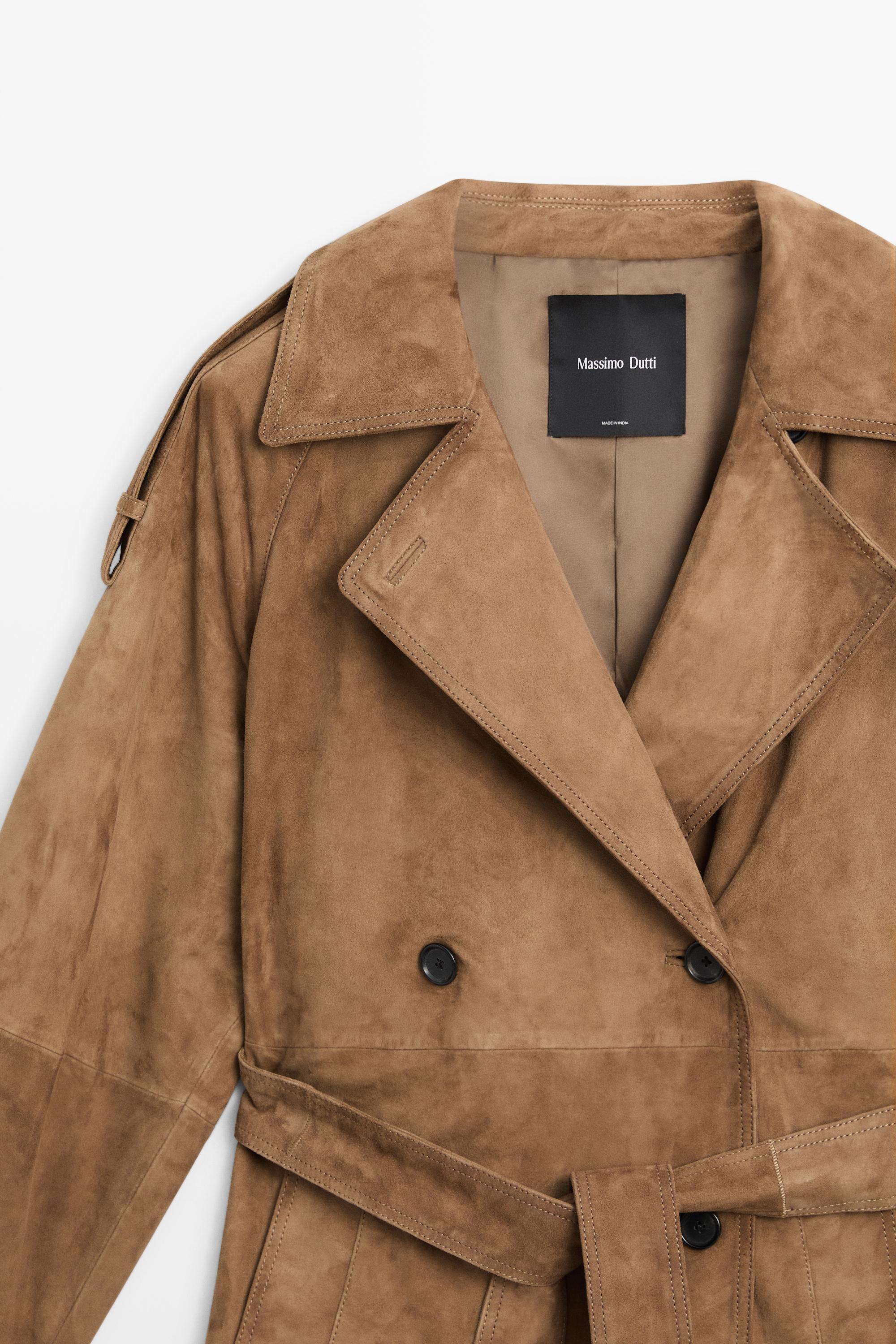 Long suede leather trench coat — Washed (alternate view)