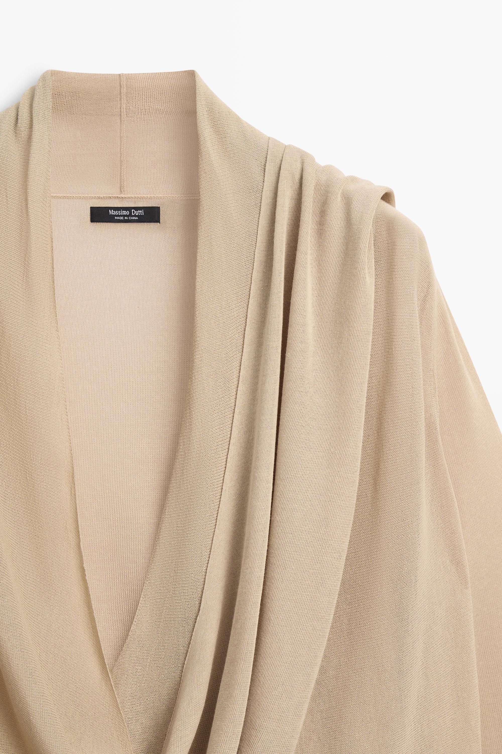 Draped wrap-effect knit cardigan — SAND