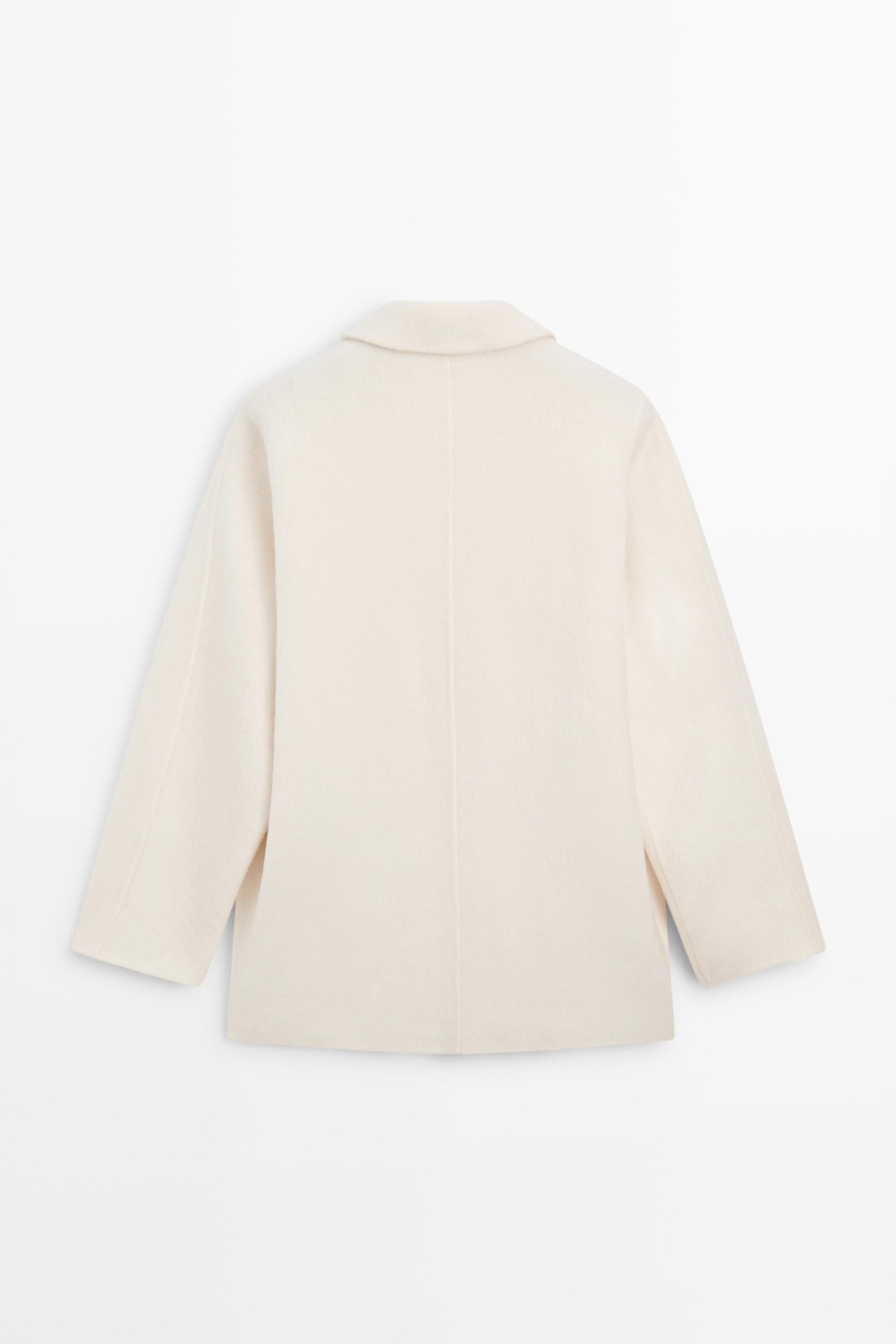 Medium single-breasted wool blend coat — Off white