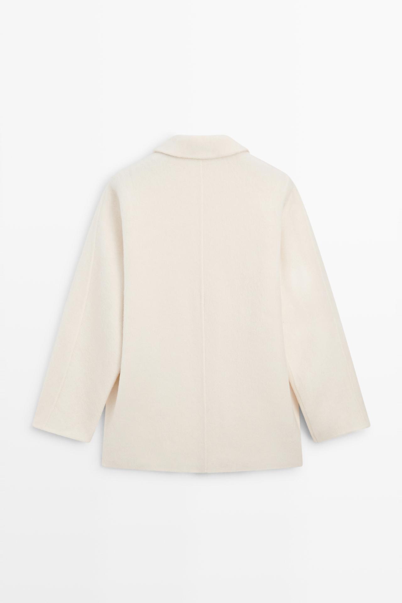 Medium single-breasted wool blend coat — Off white