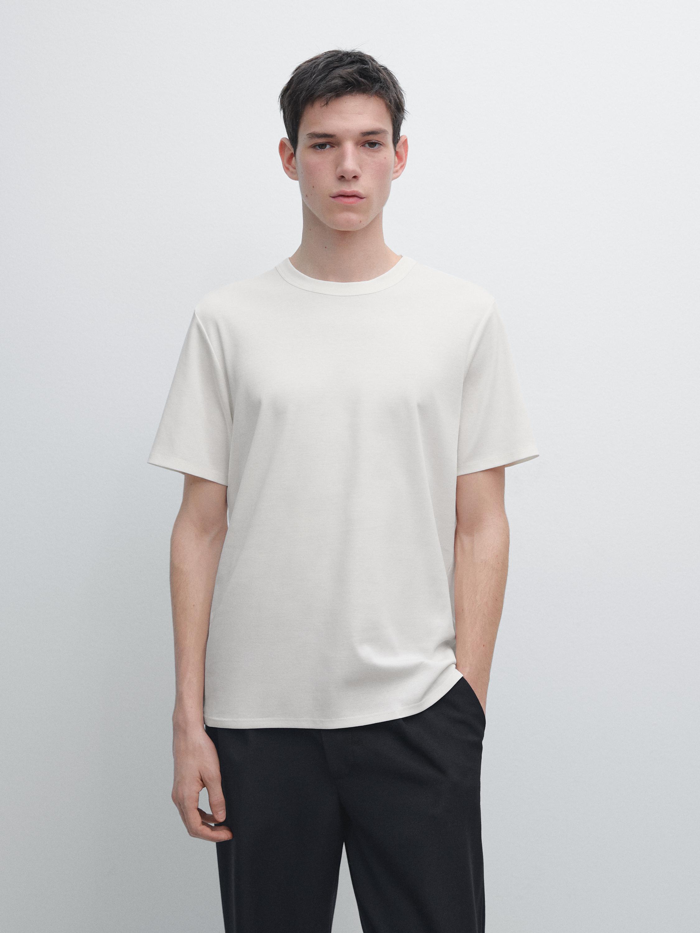 Short sleeve cotton and silk T-shirt — CREAM