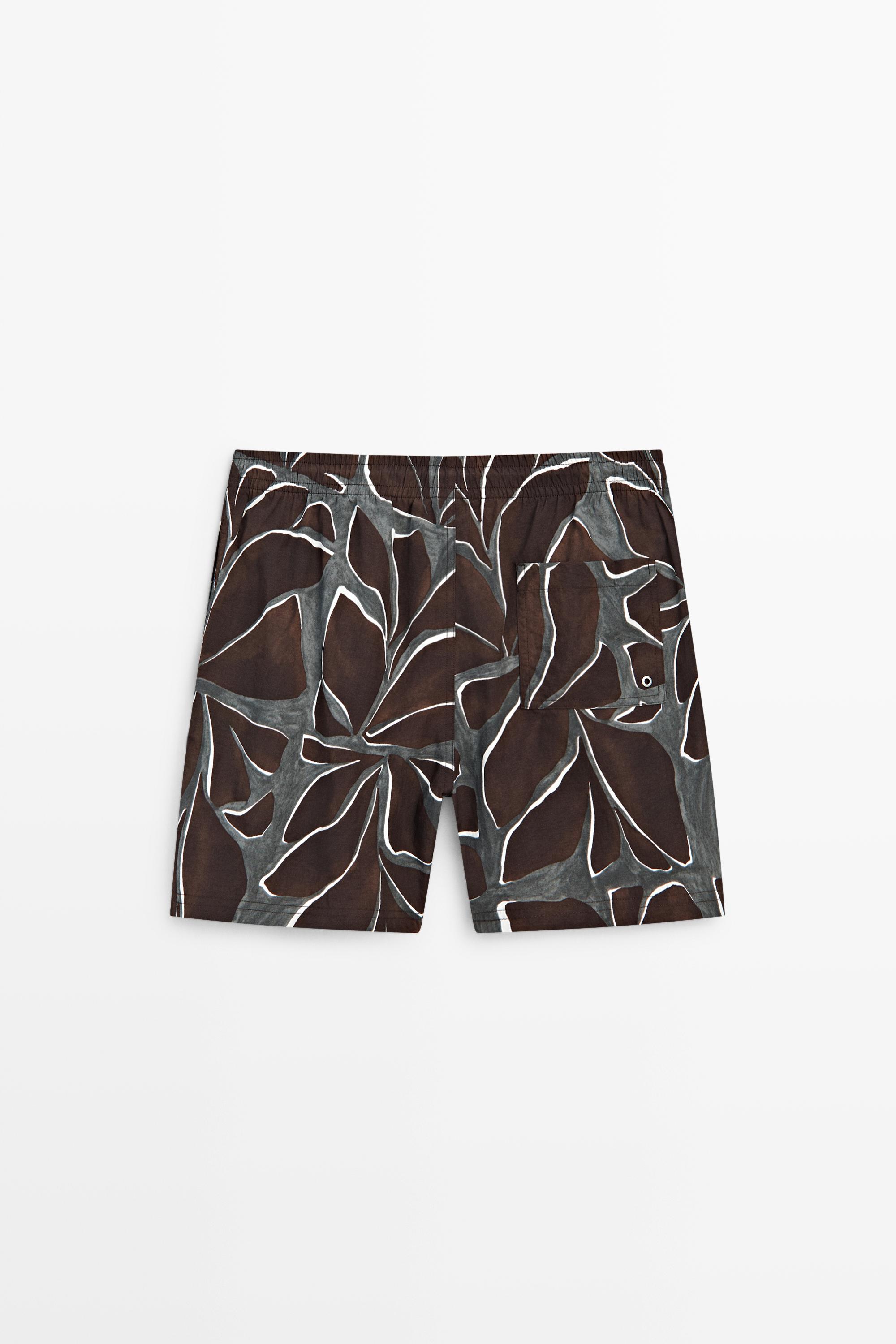 Tropical print swimming trunks — Chocolate