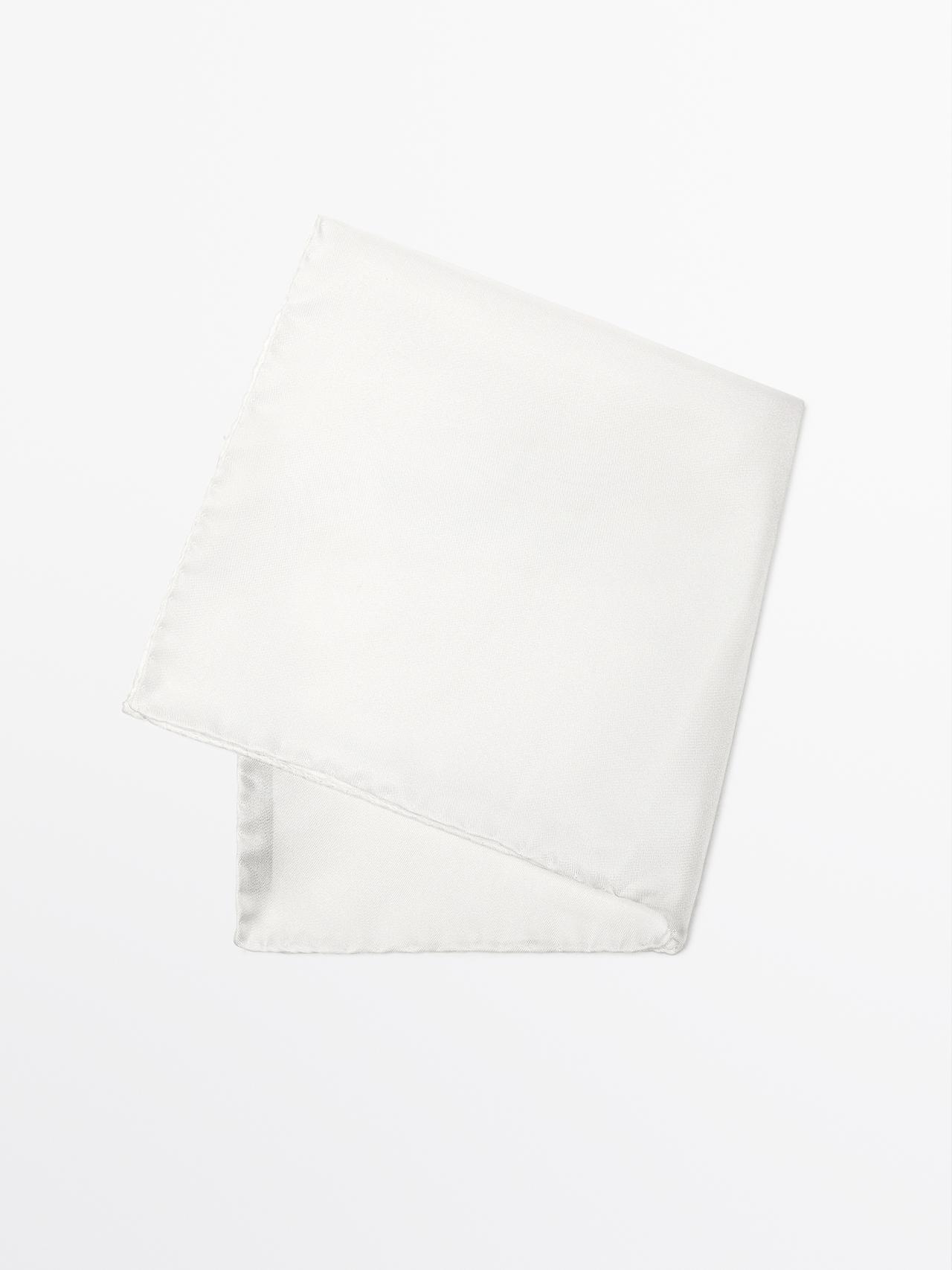 Plain 100% silk pocket square — WHITE