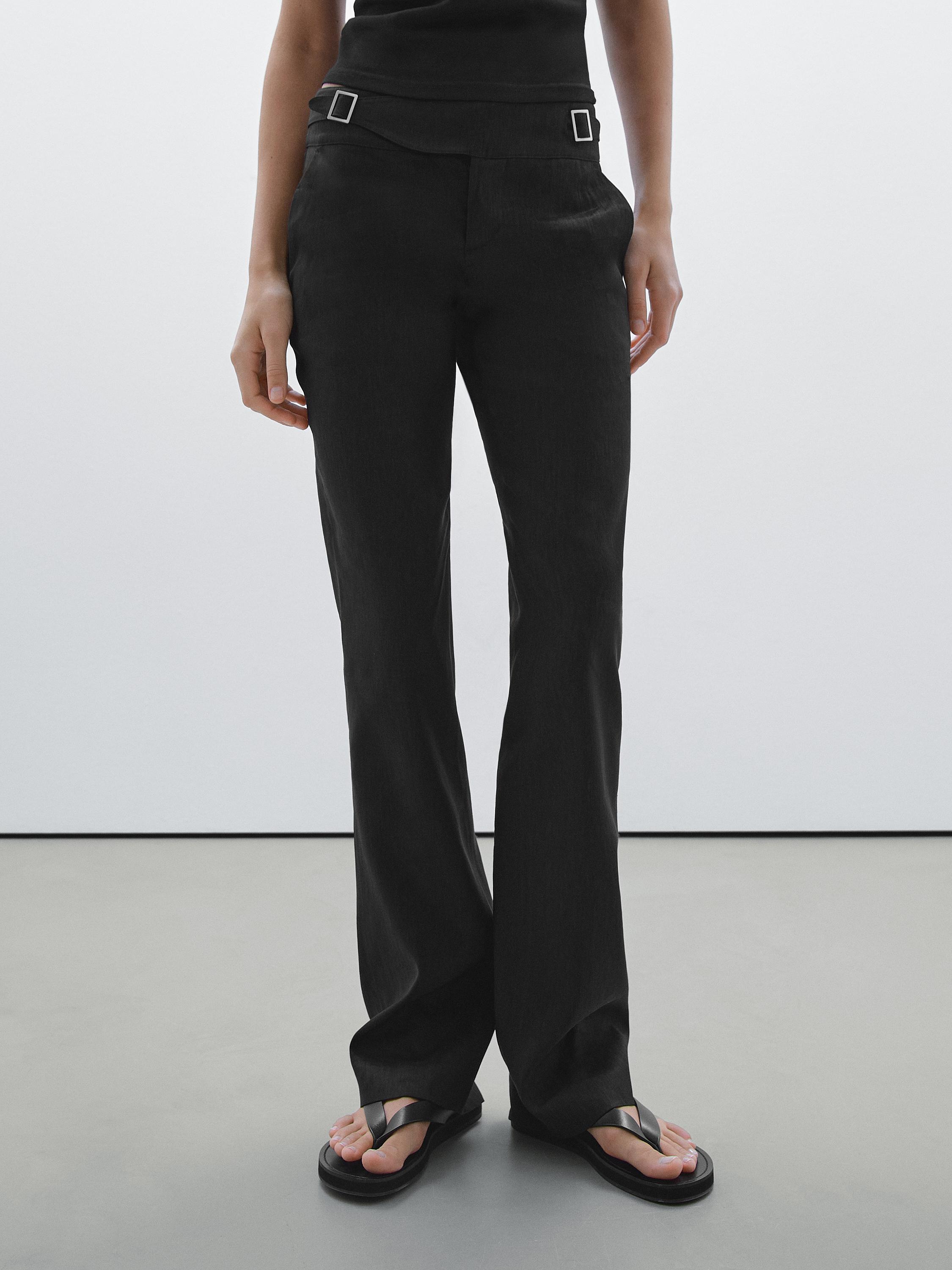 Straight-leg low-rise stretch trousers