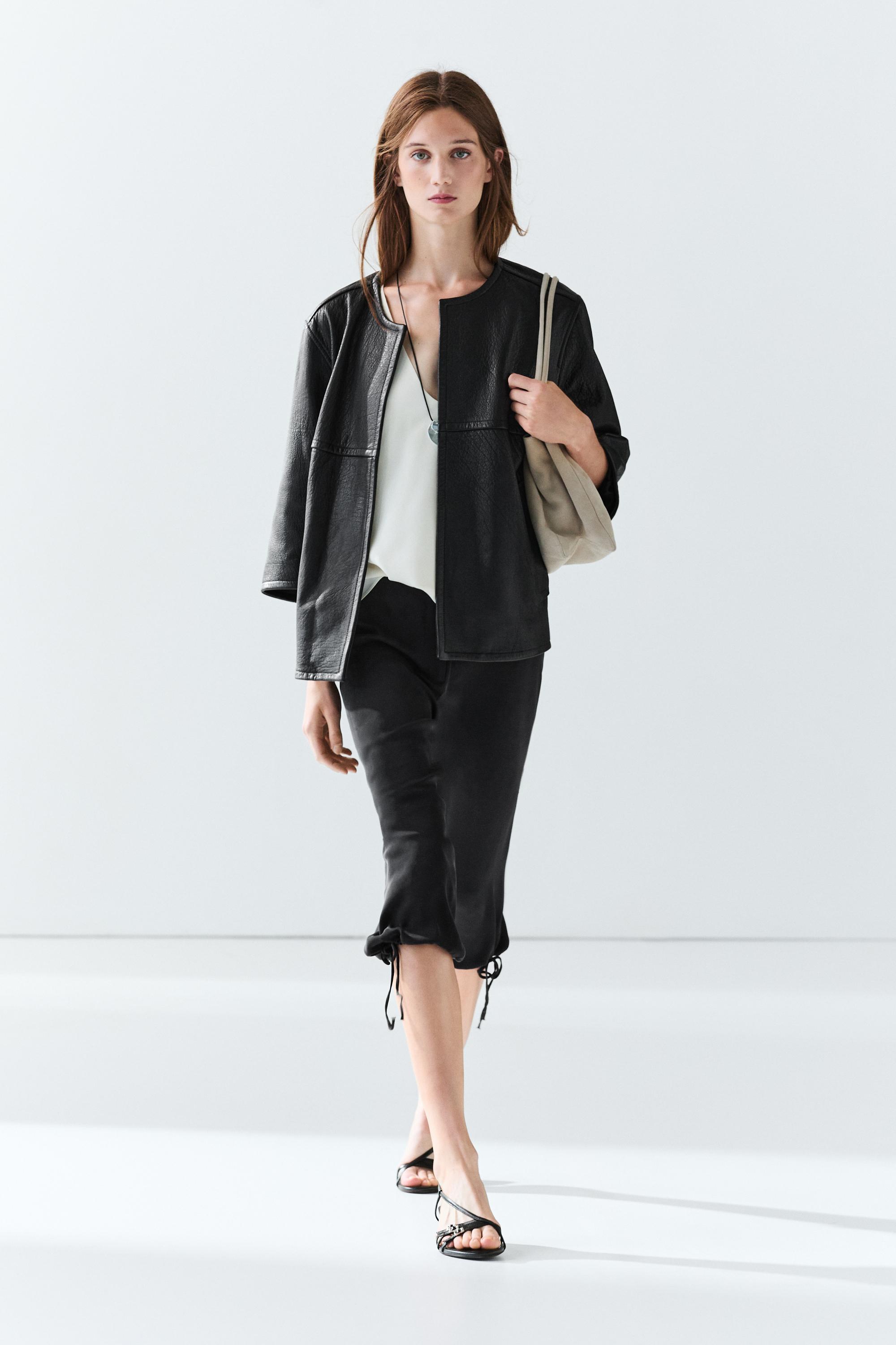 Cropped nappa leather jacket — BLACK