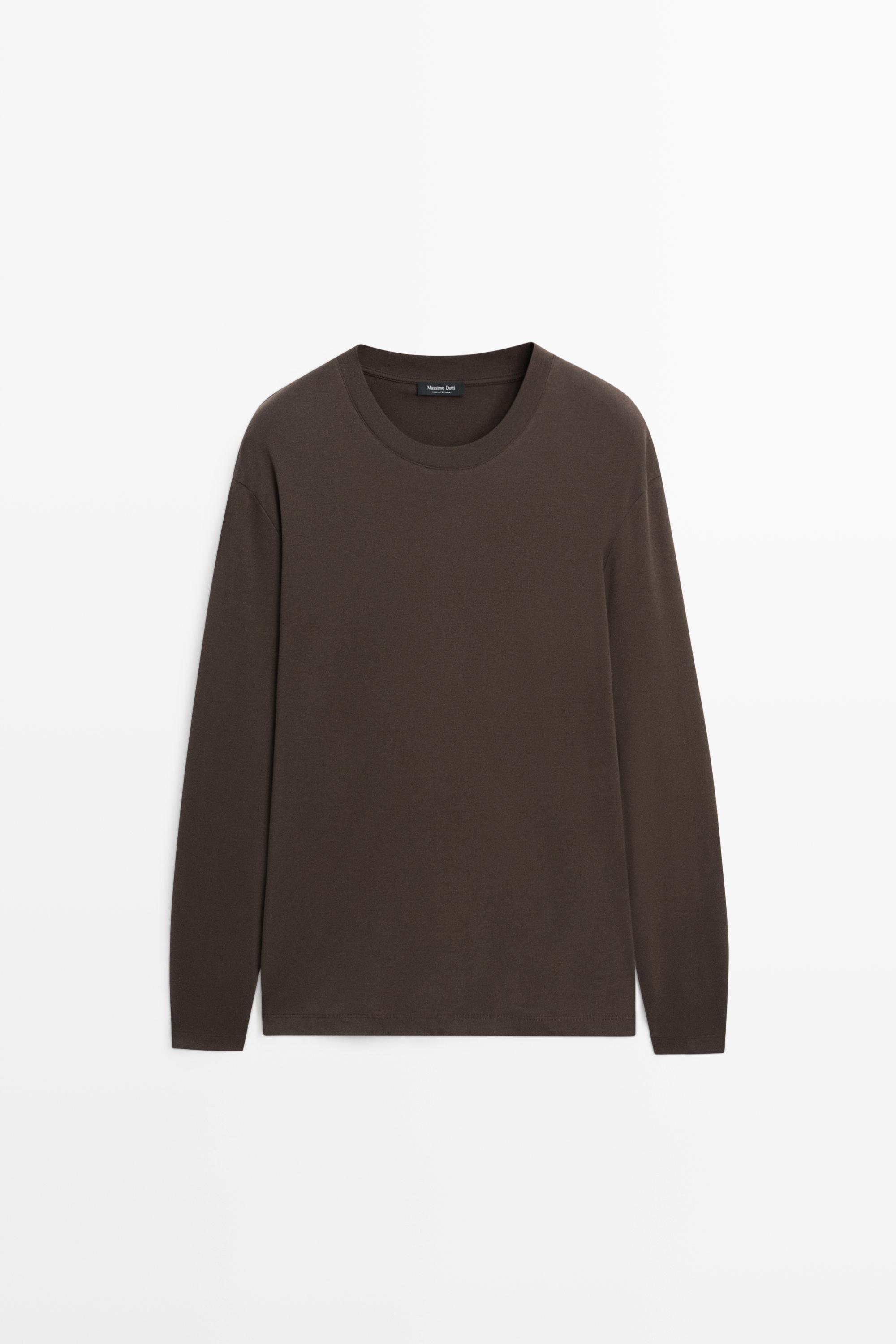 100% cotton long sleeve T-shirt — PALE OCHRE