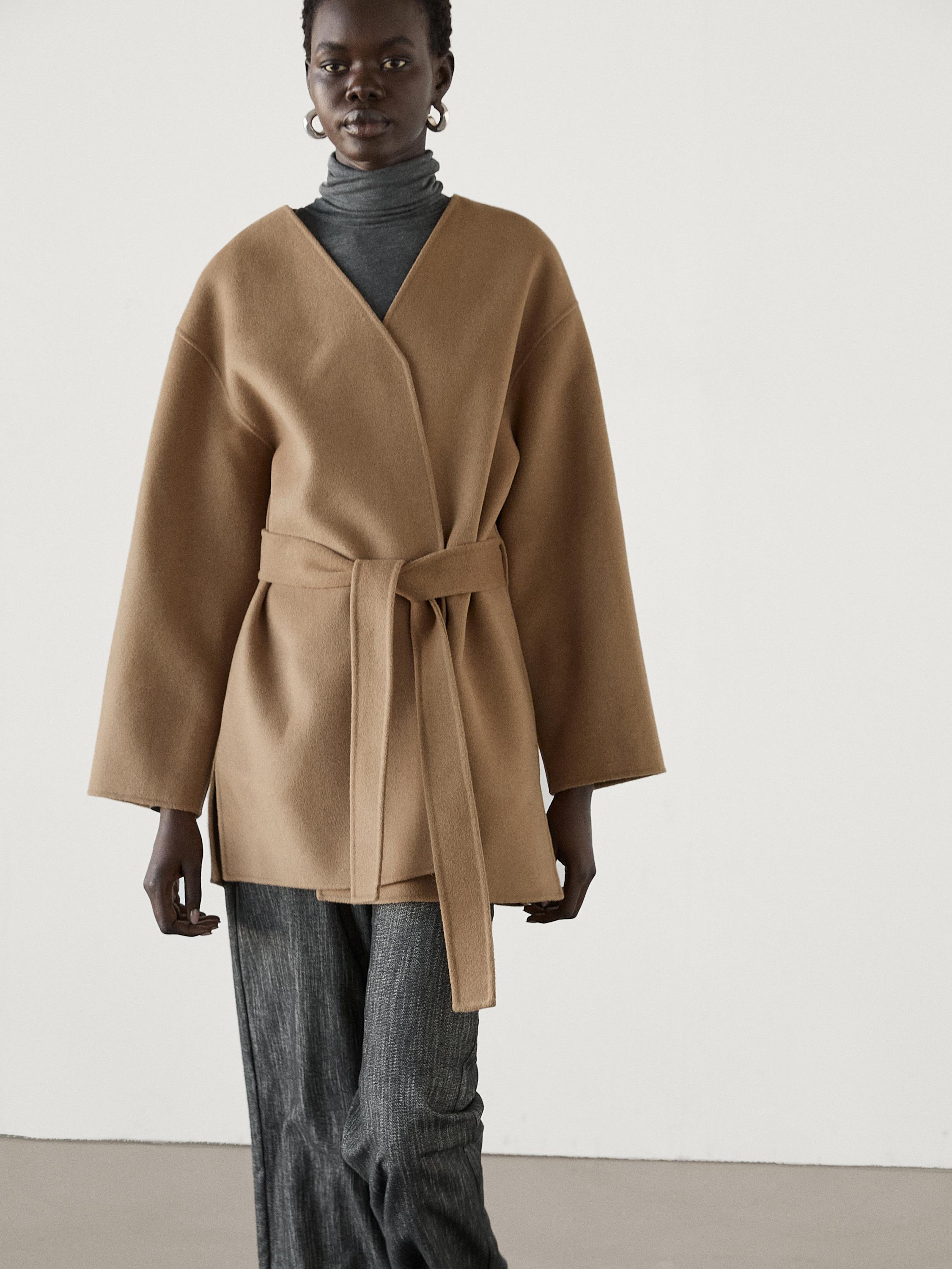 Wool coat with belt Camel Coats And Jackets Massimo Dutti