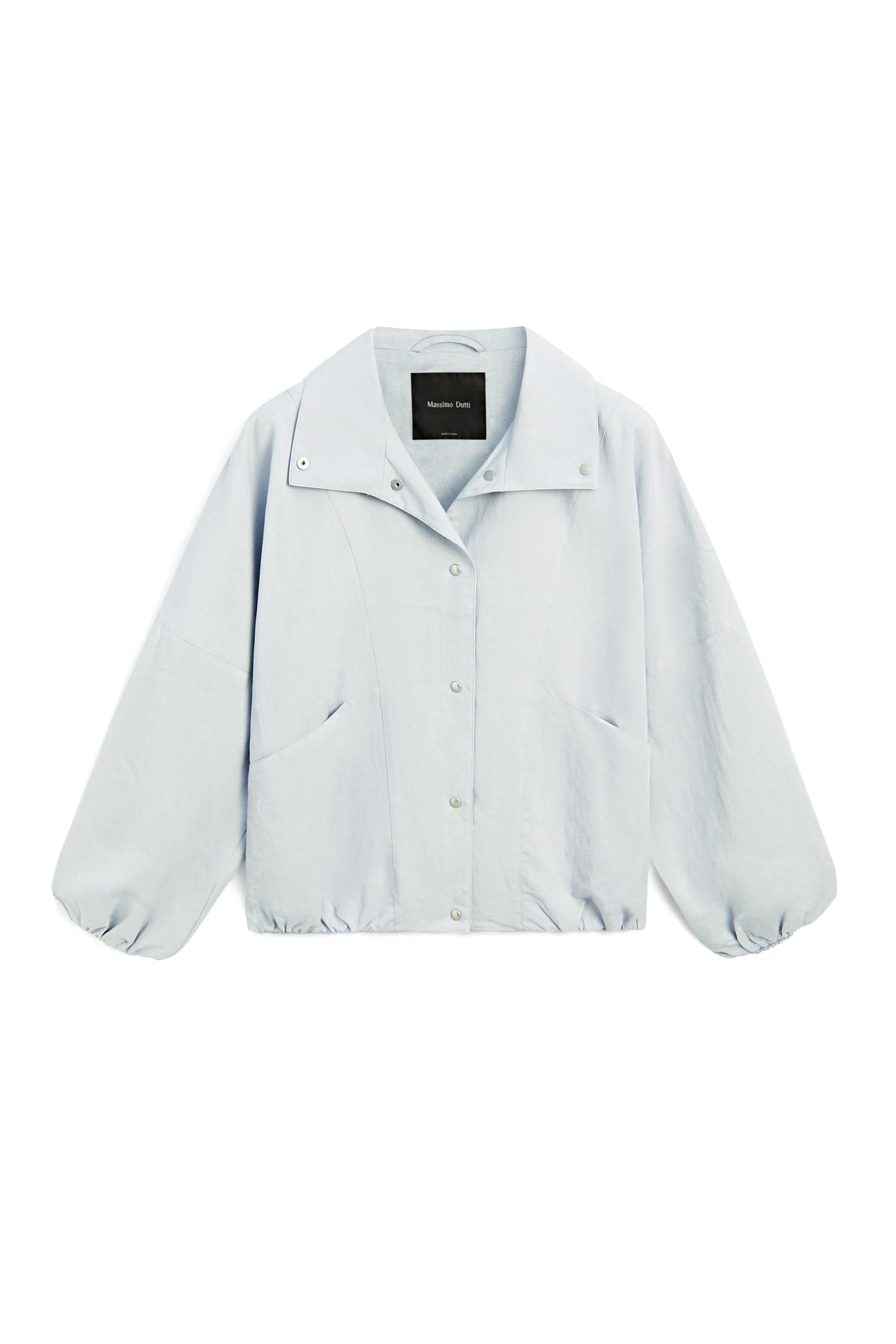 High collar bomber jacket with pocket details — Light blue