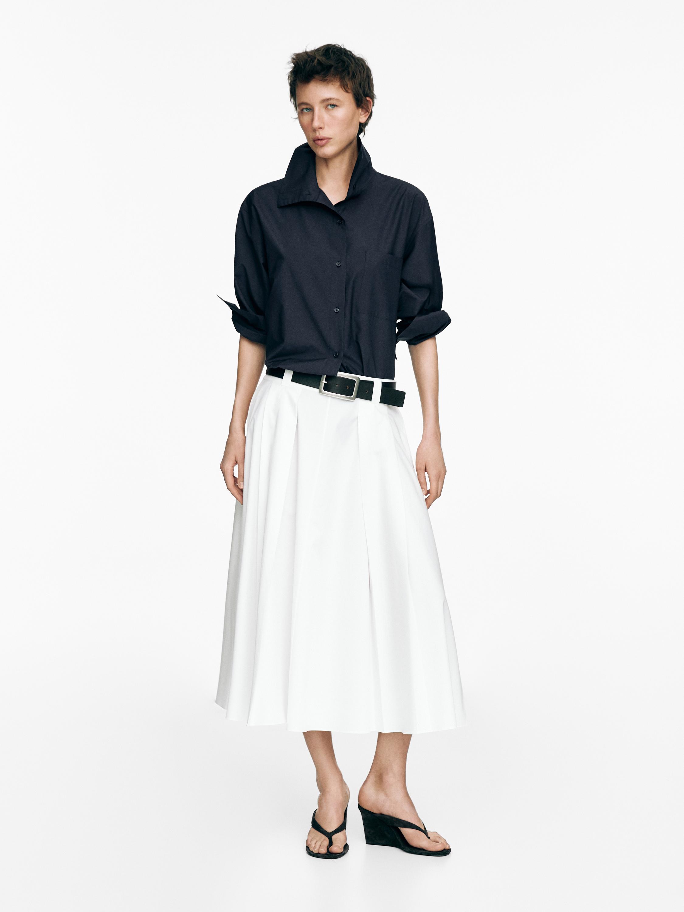 Midi skirt with belt loop details — WHITE