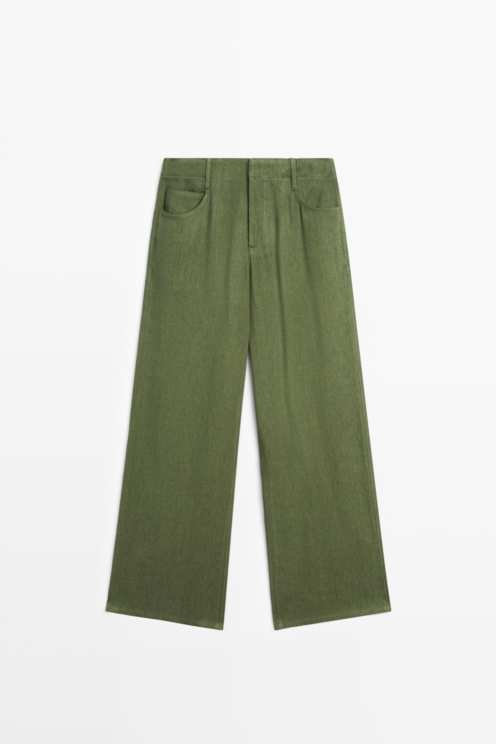 Straight linen blend pants — GREEN