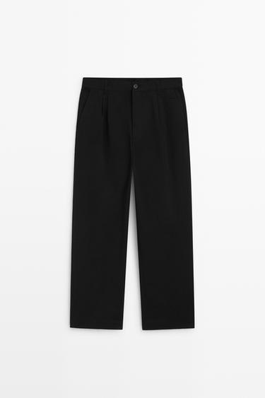 Pants with double pleats, 100% cotton — BLACK 2