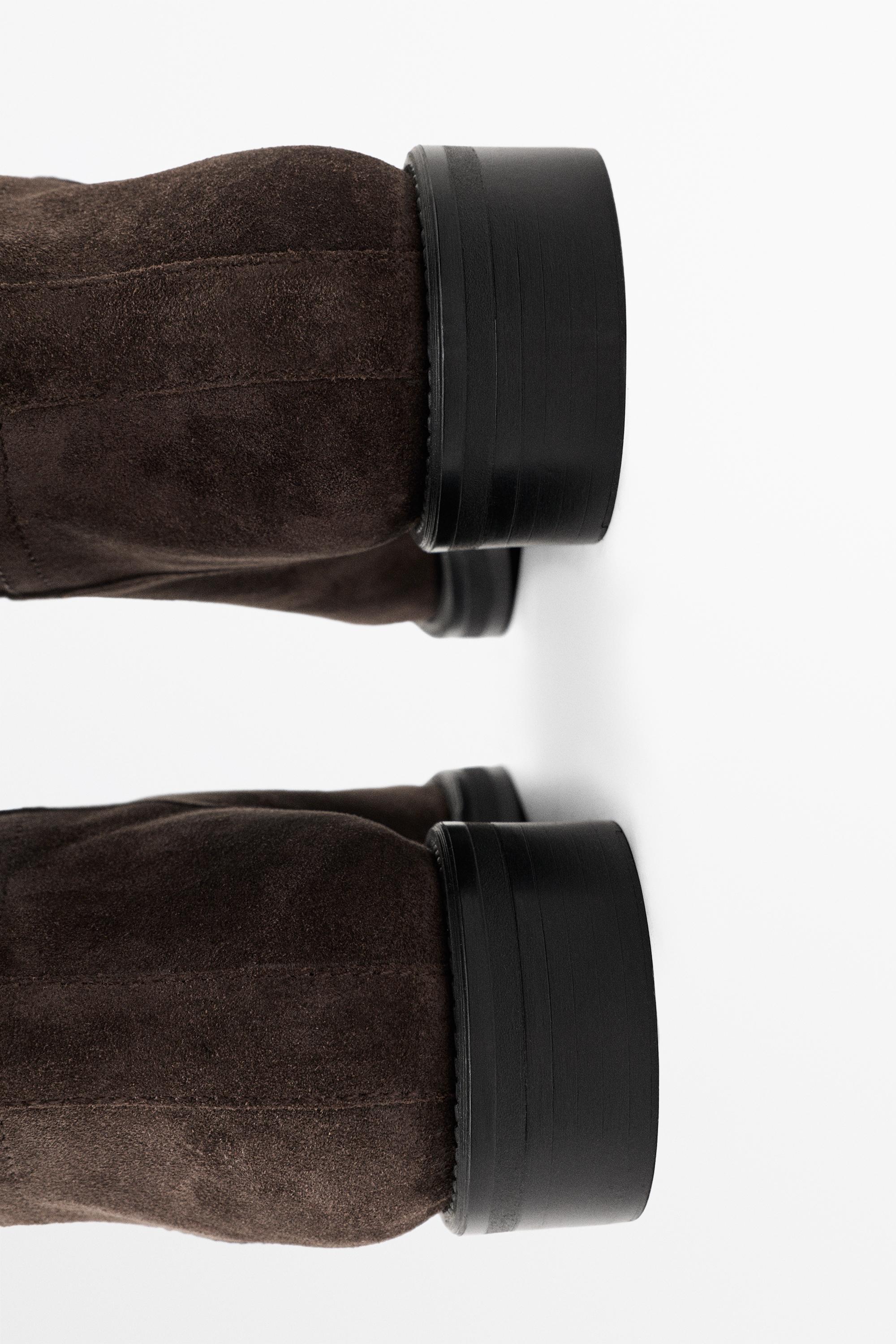 Split suede leather equestrian boot — BROWN