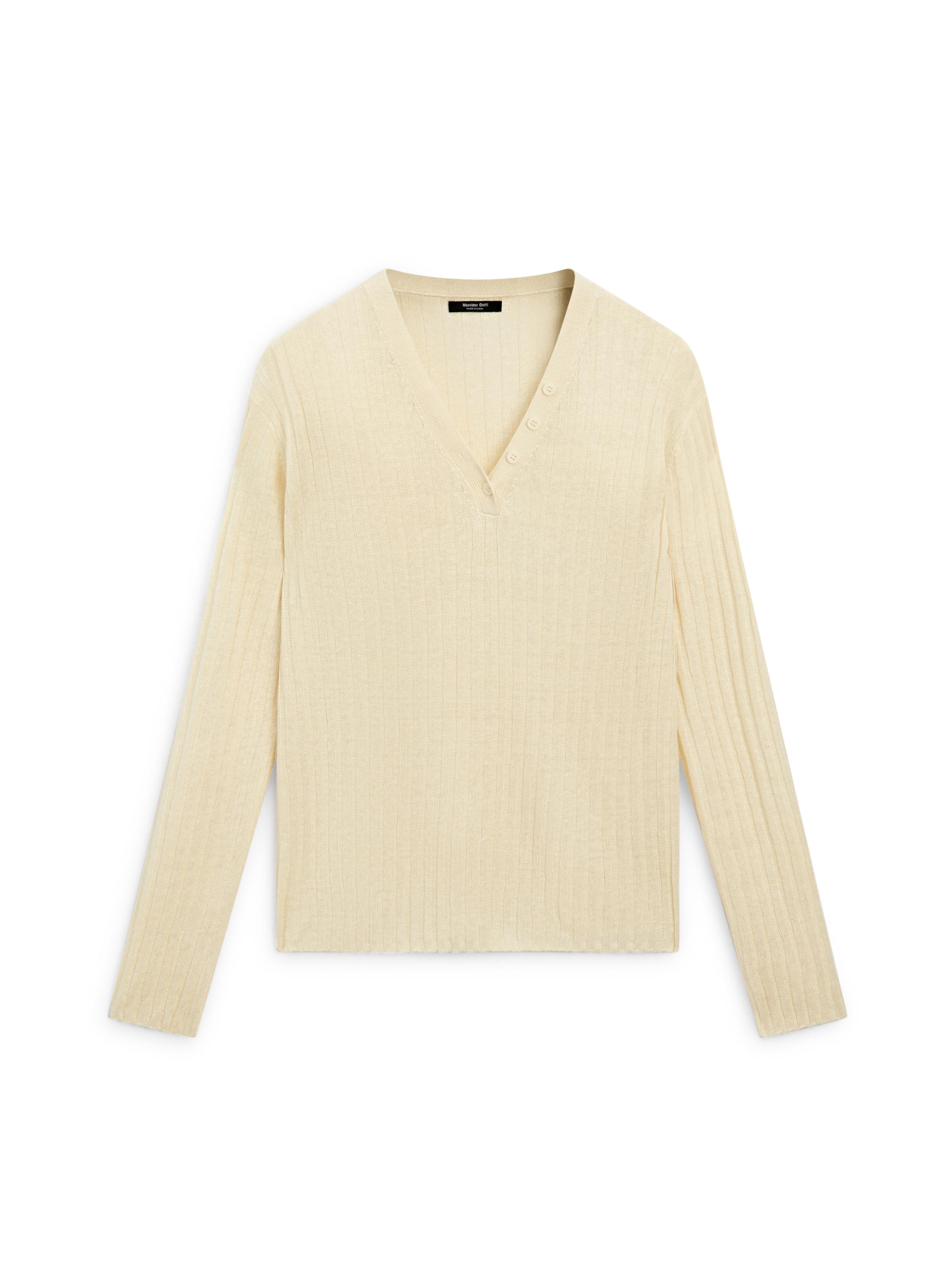 100% linen knit sweater with button details — Vanilla