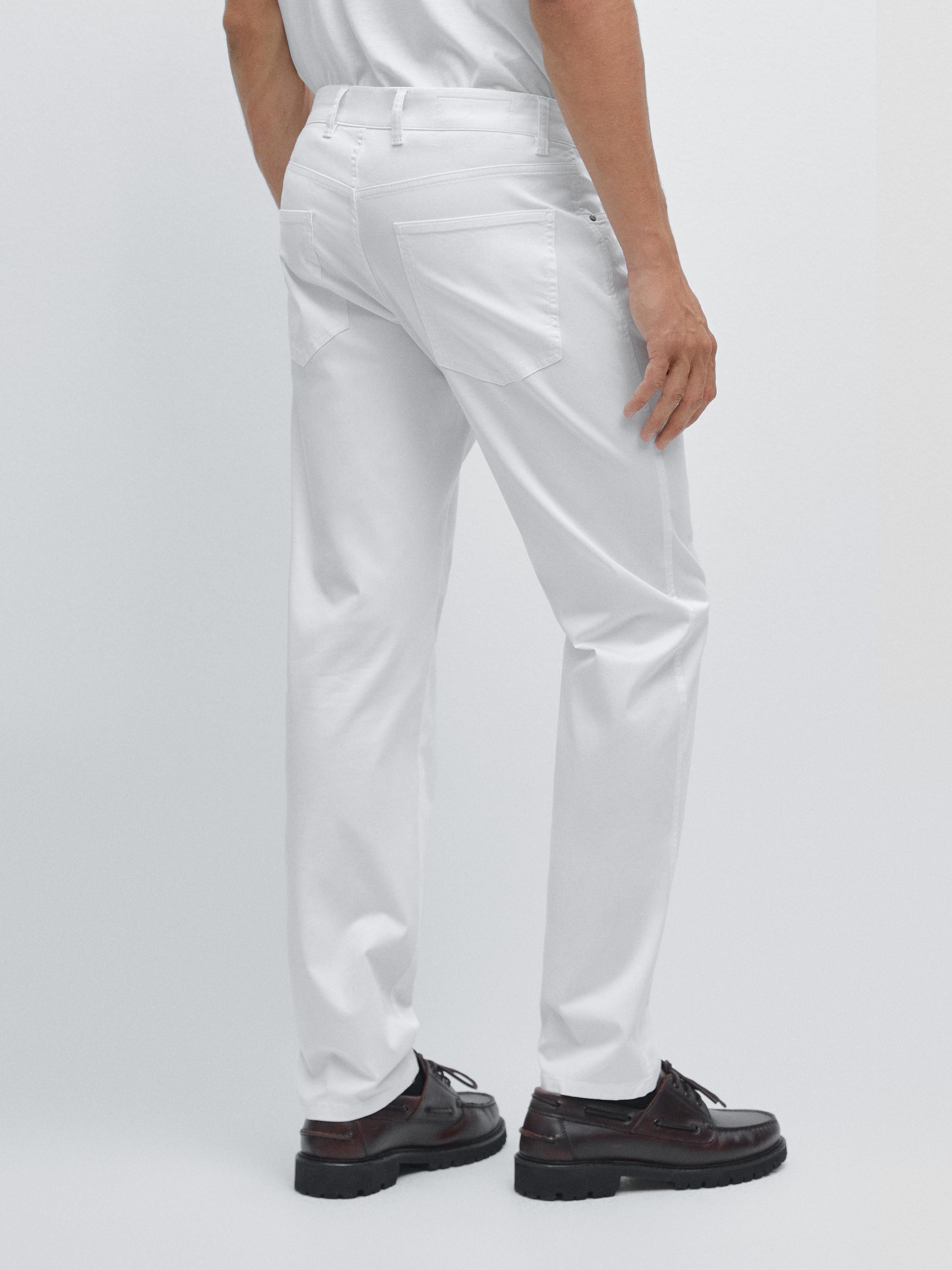 Slim-fit lightweight textured weave denim trousers