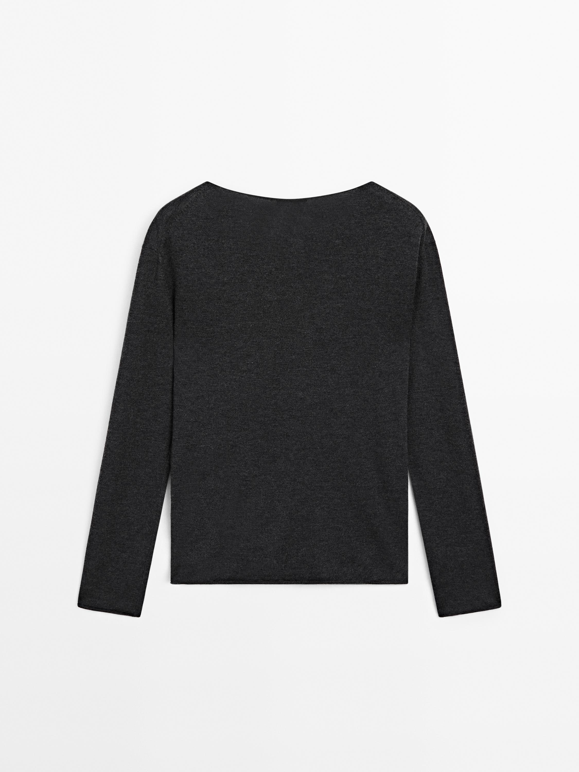 Wool blend boat neck sweater