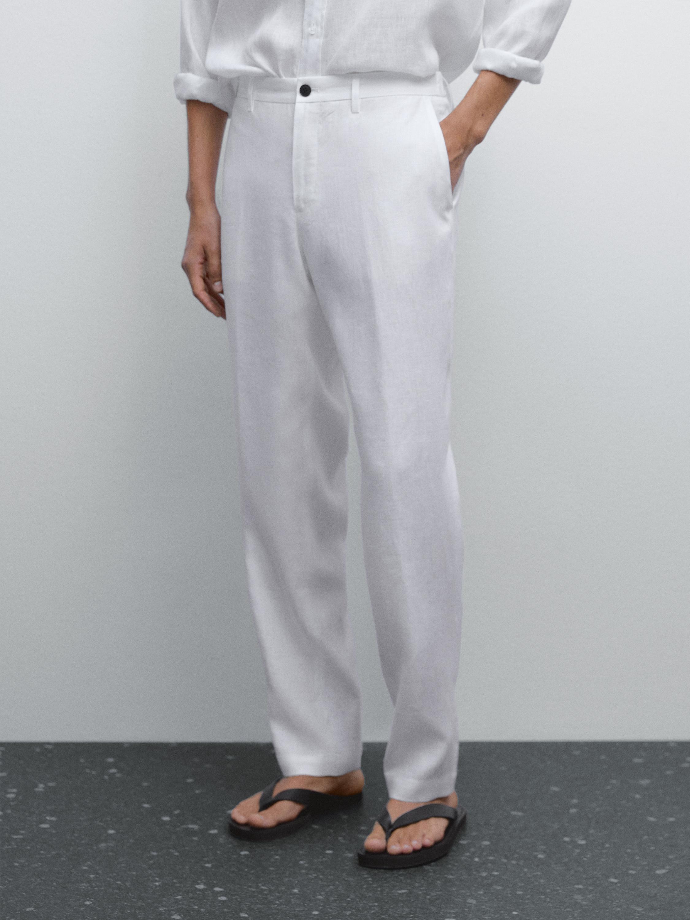 100% linen regular fit trousers