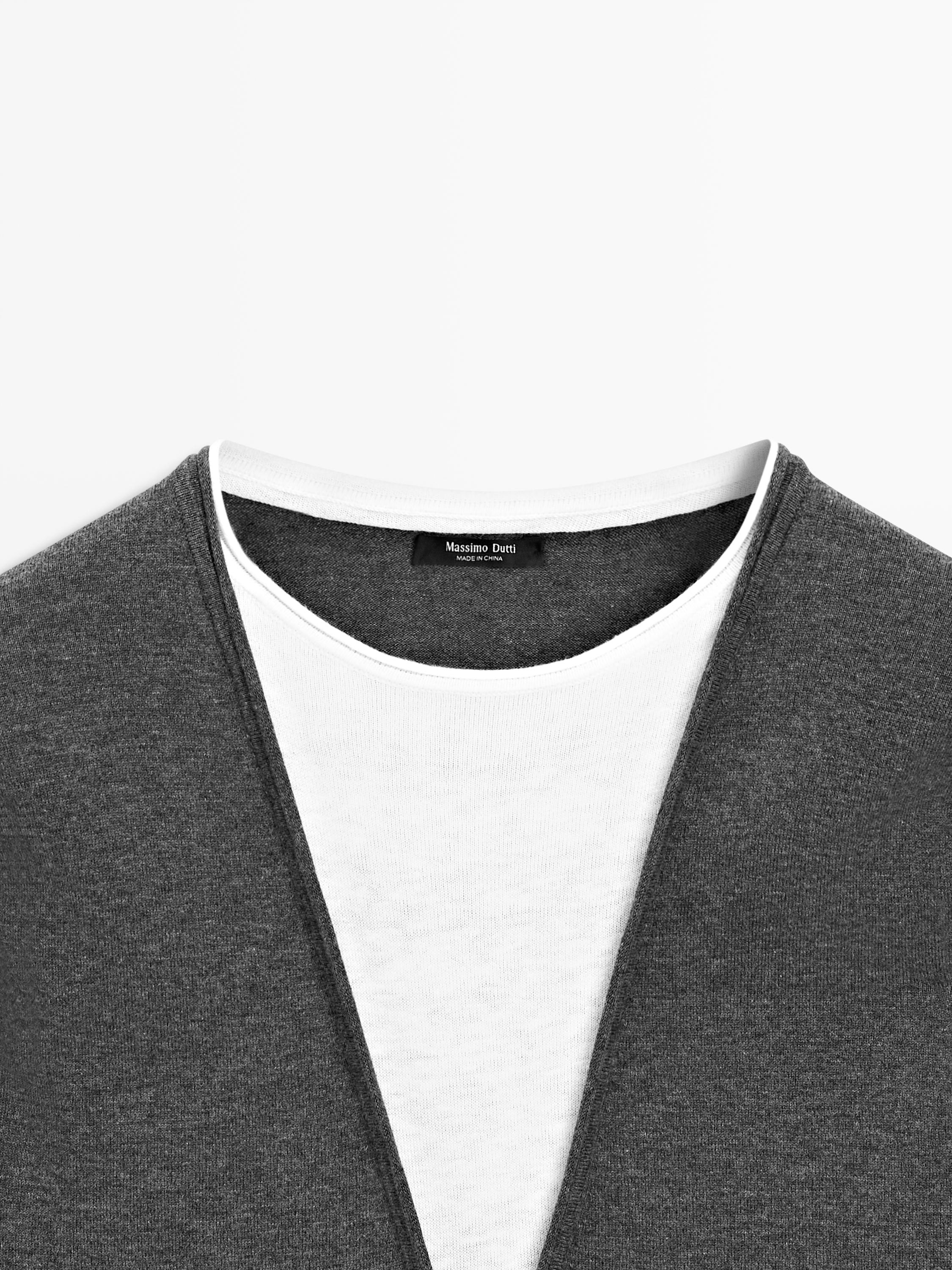 Cotton blend knit sweater with contrast fabric — CHARCOAL