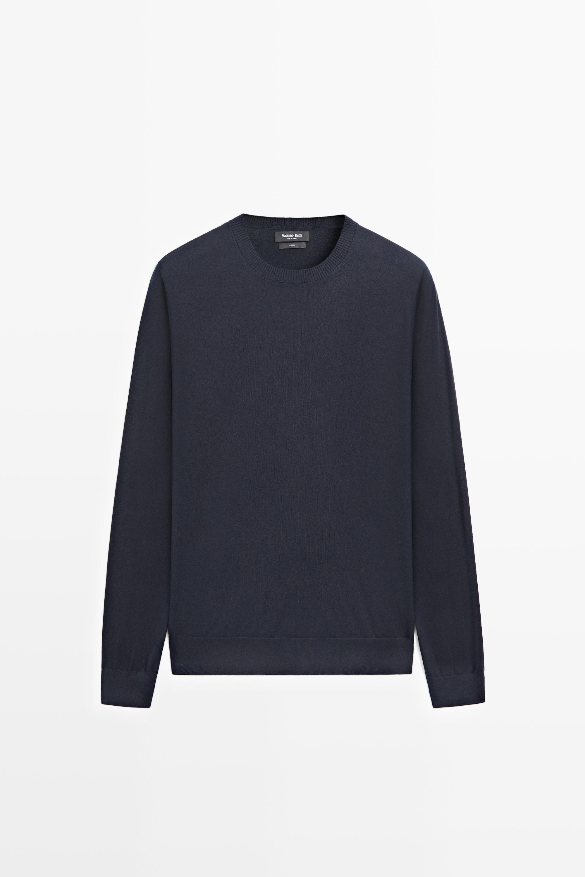 Knit 100% cotton crew neck sweater — NAVY BLUE