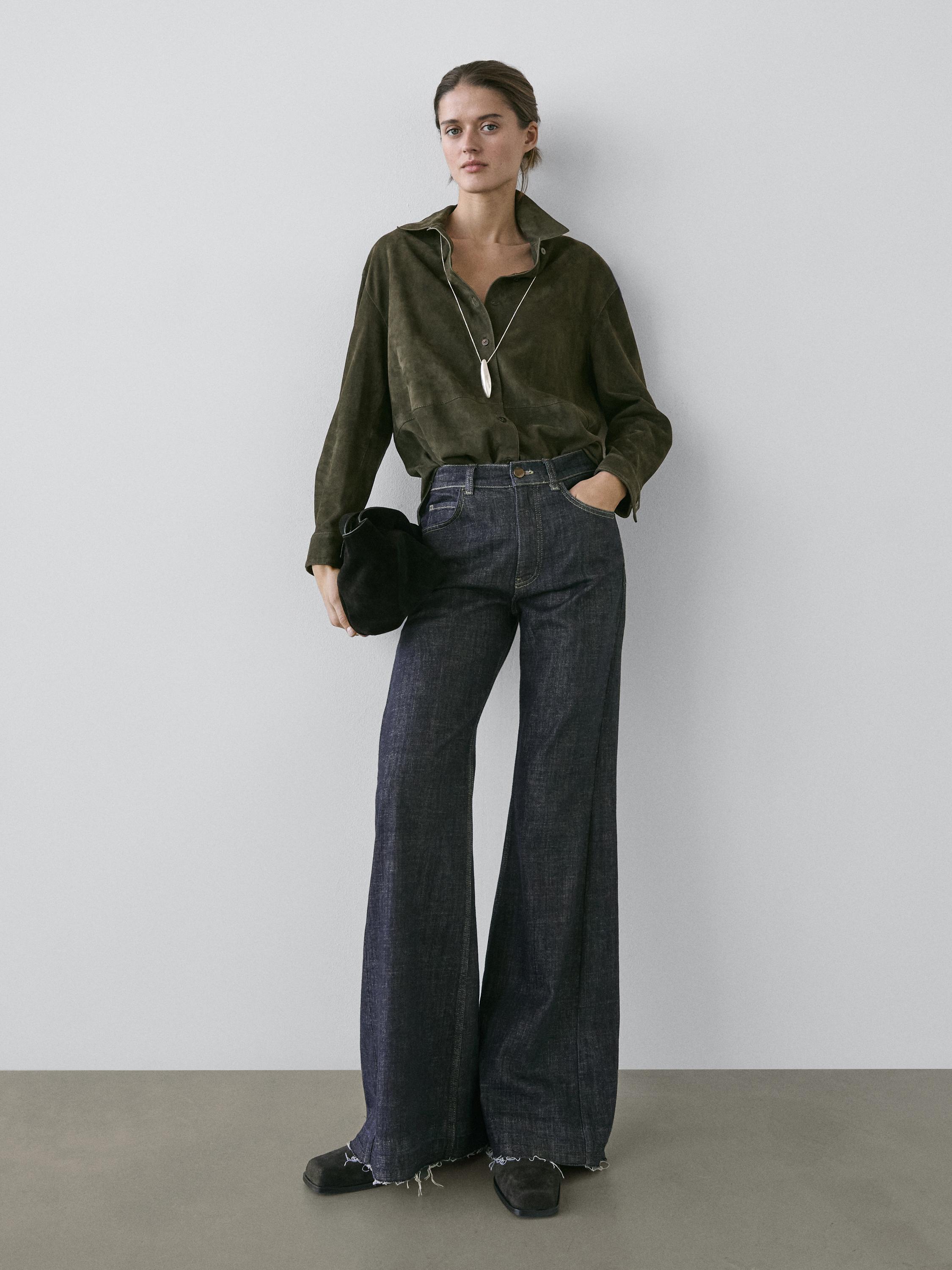 Flared high-waist jeans — DARK BLUE