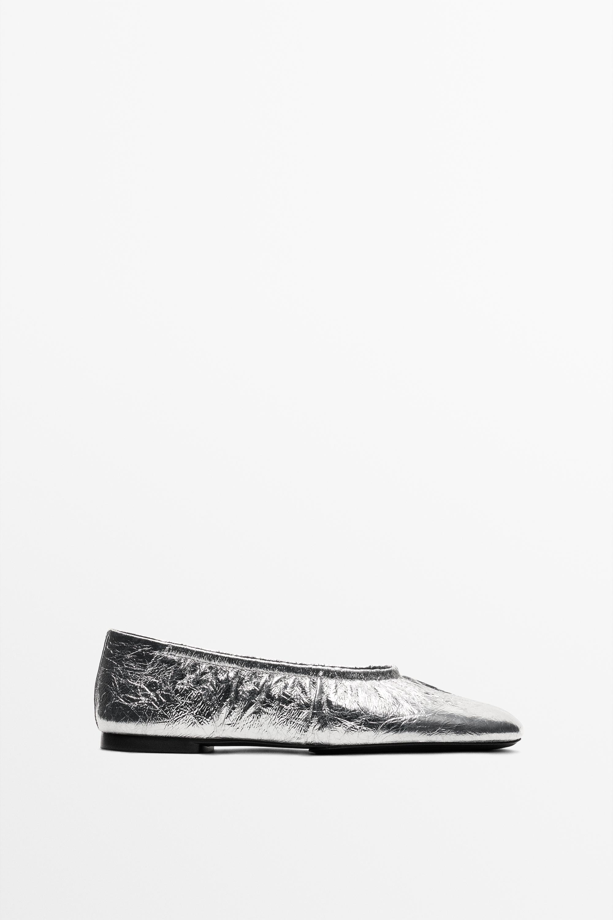 Metallic leather ballet flats