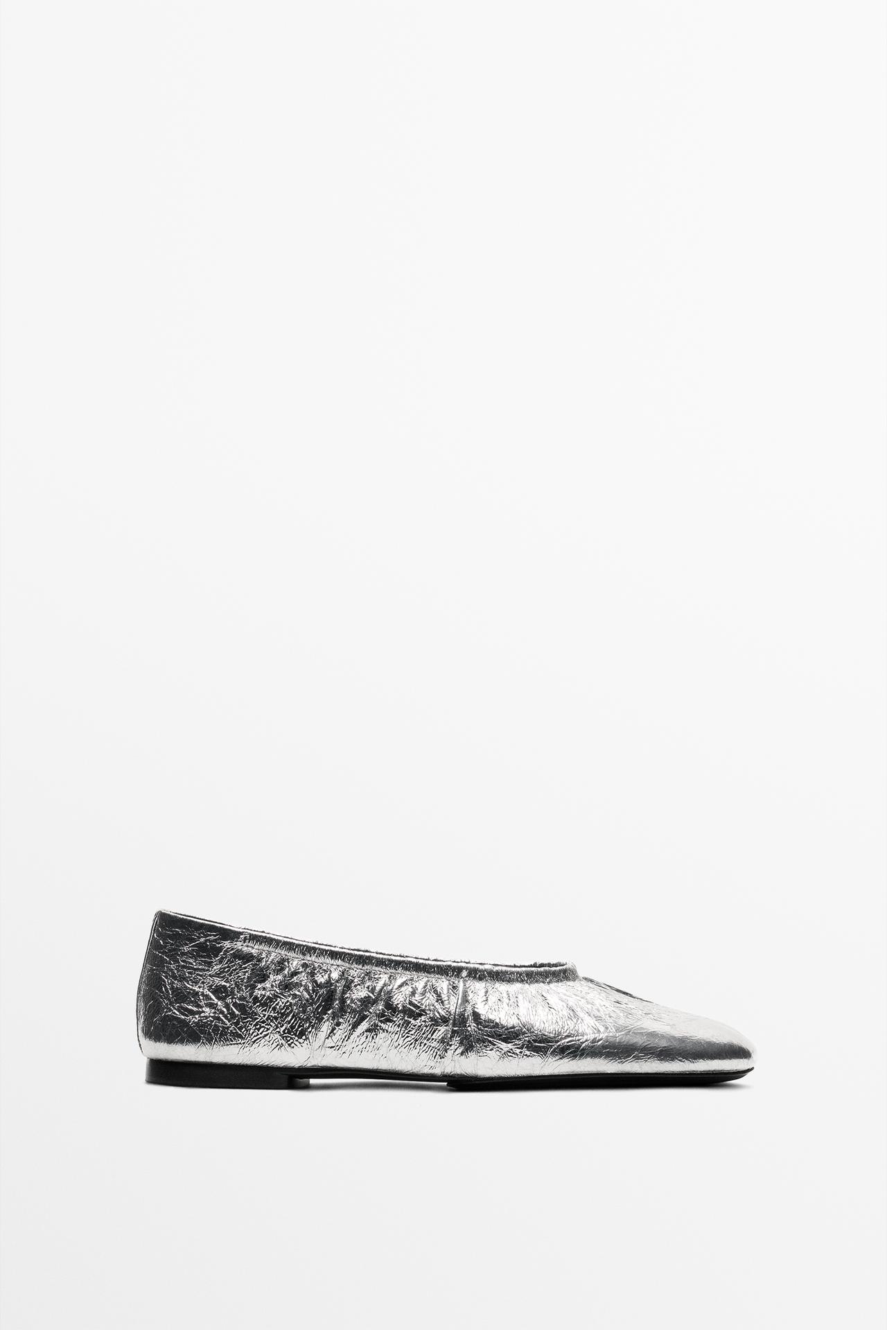 Metallic leather ballet flats — SILVER