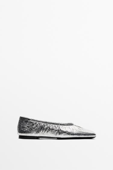 Metallic leather ballet flats — SILVER 1