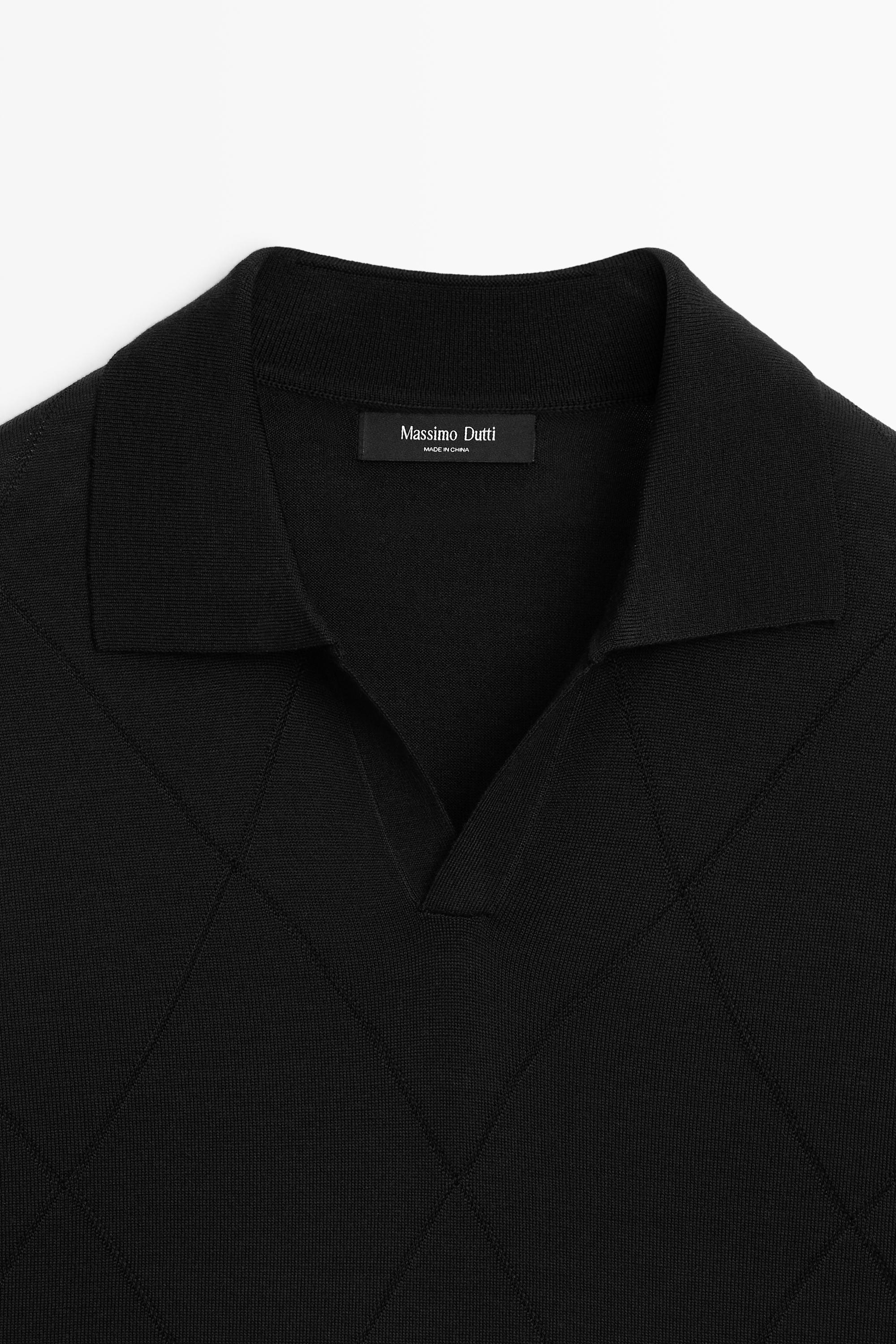 Argyle knit polo sweater — BLACK