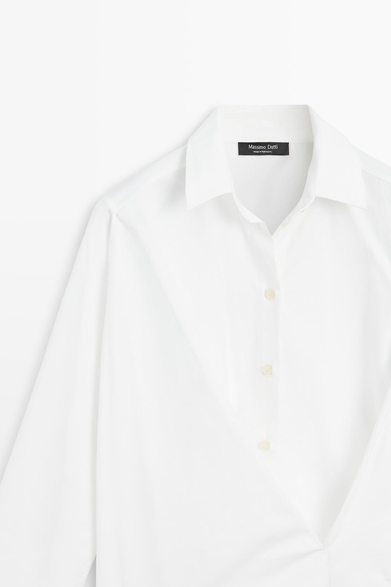100% cotton poplin crossover shirt — WHITE