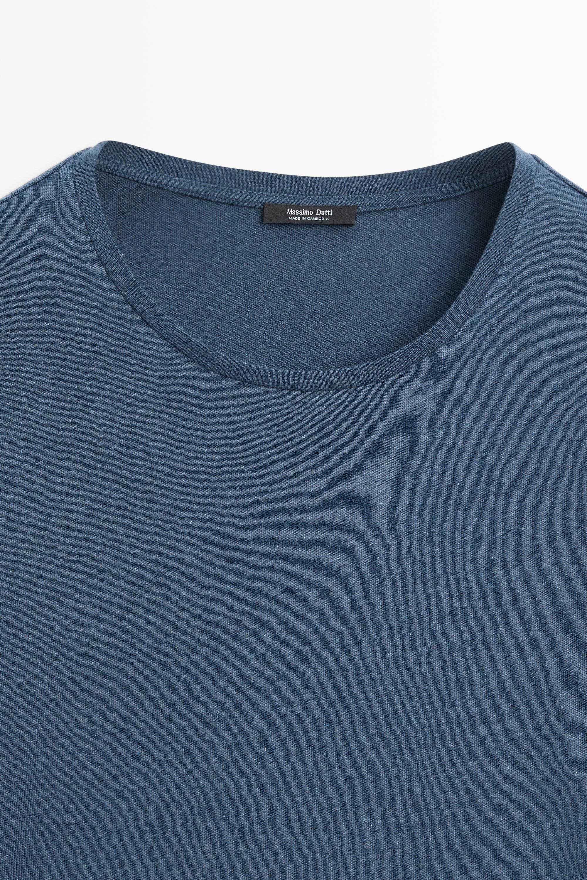 Short sleeve linen and cotton T-shirt — BLUE