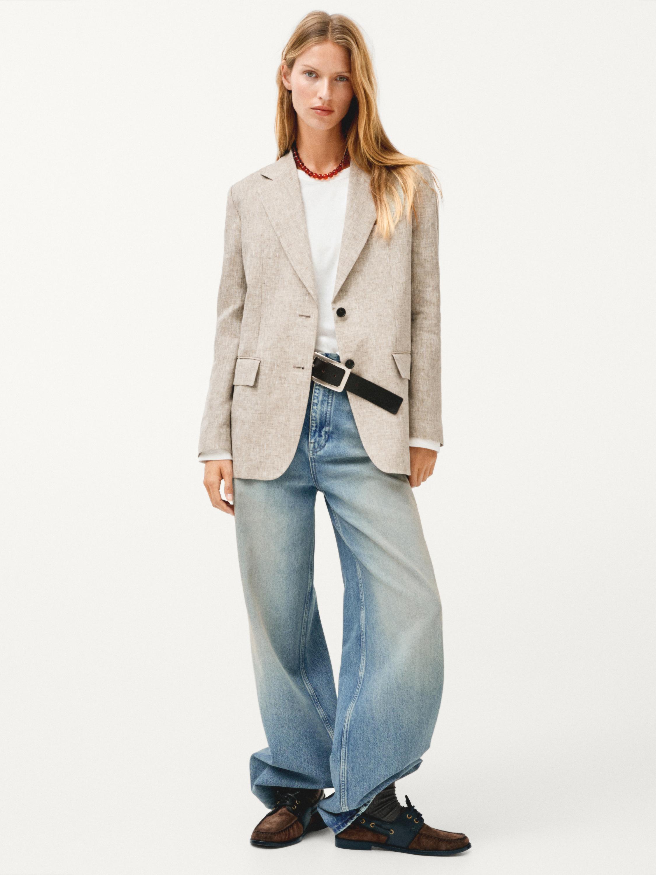 100% linen suit blazer — BEIGE
