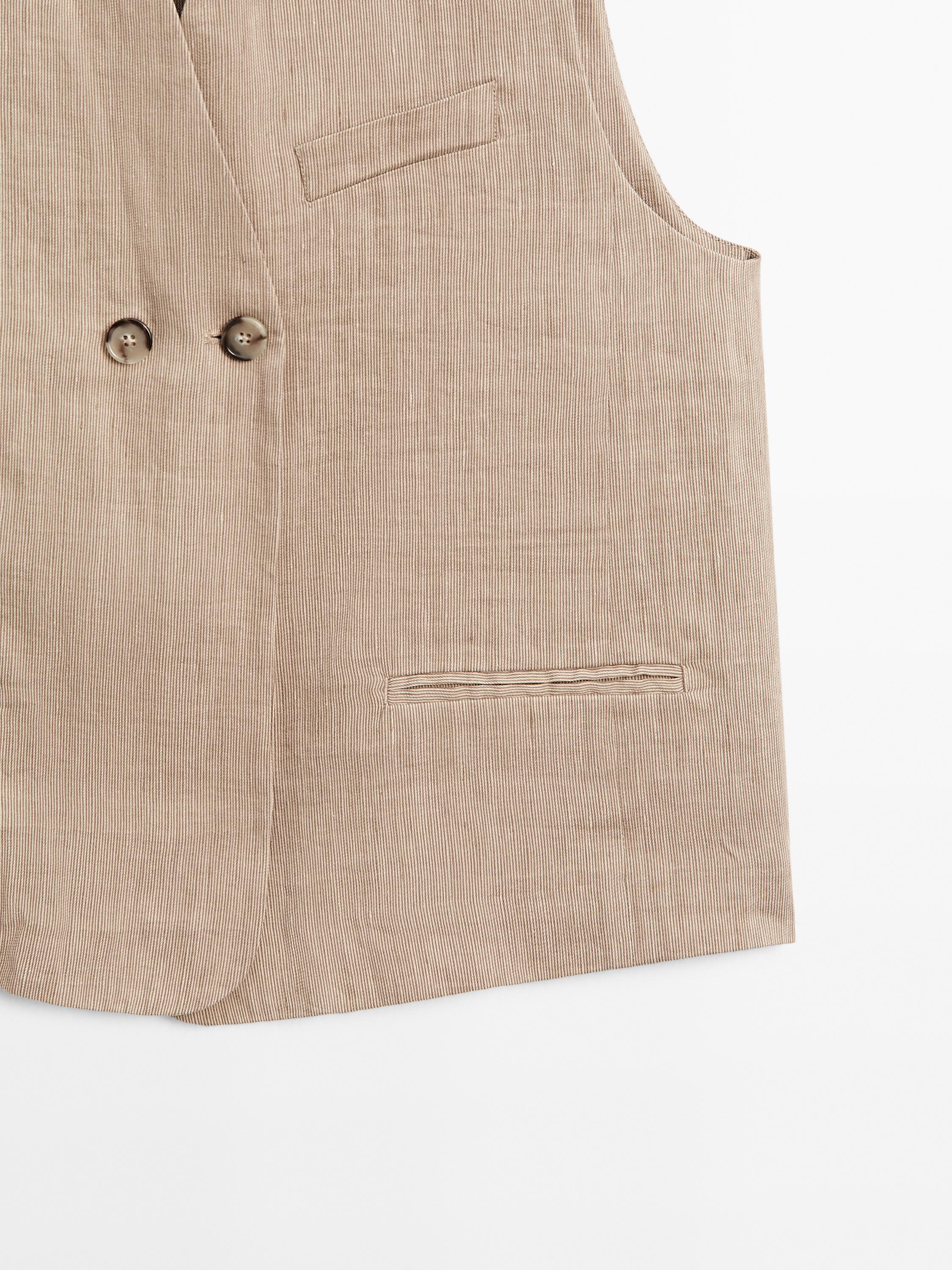 Linen blend multi-stripe waistcoat