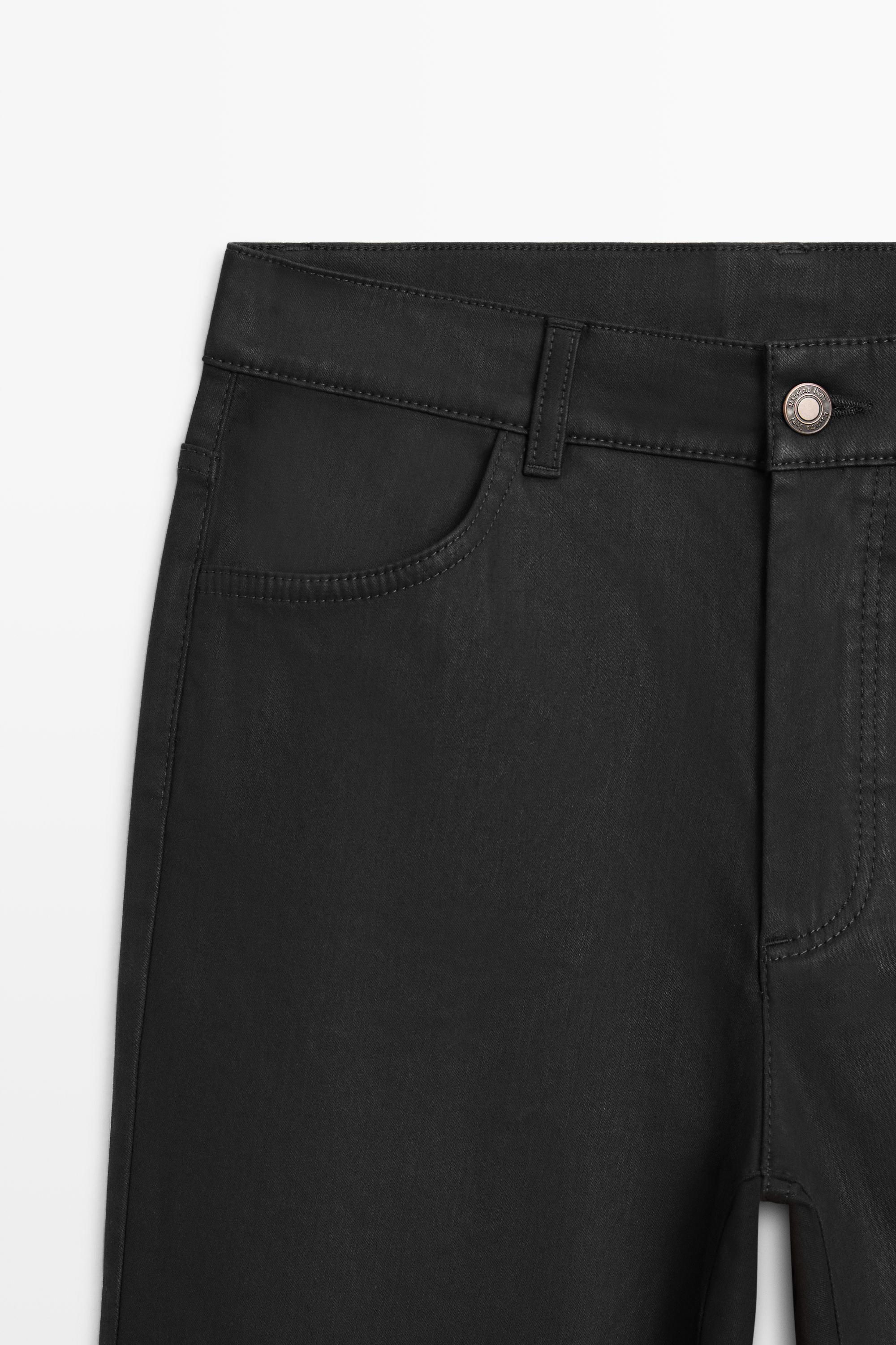 Waxed straight-leg pants — BLACK