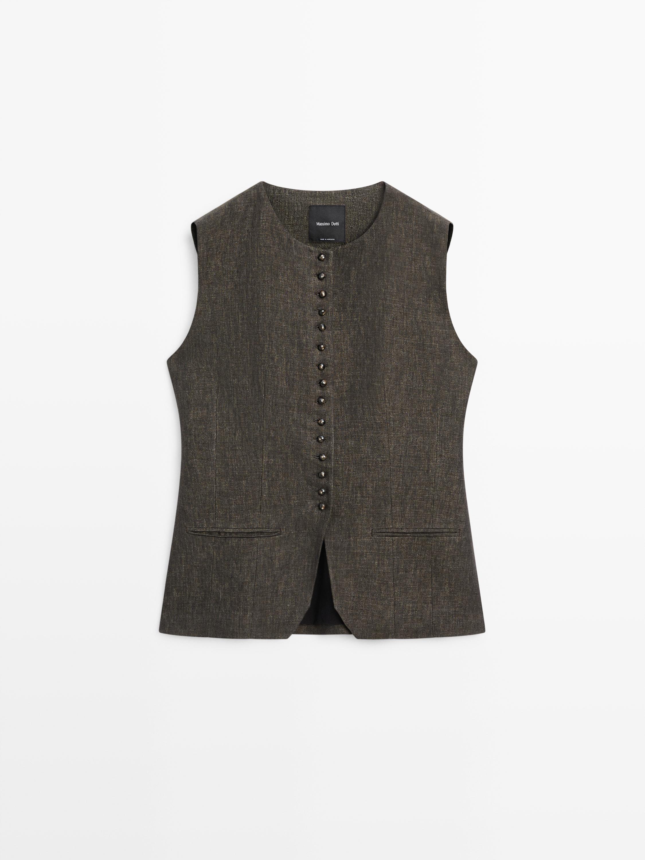 100% linen waistcoat with button detail