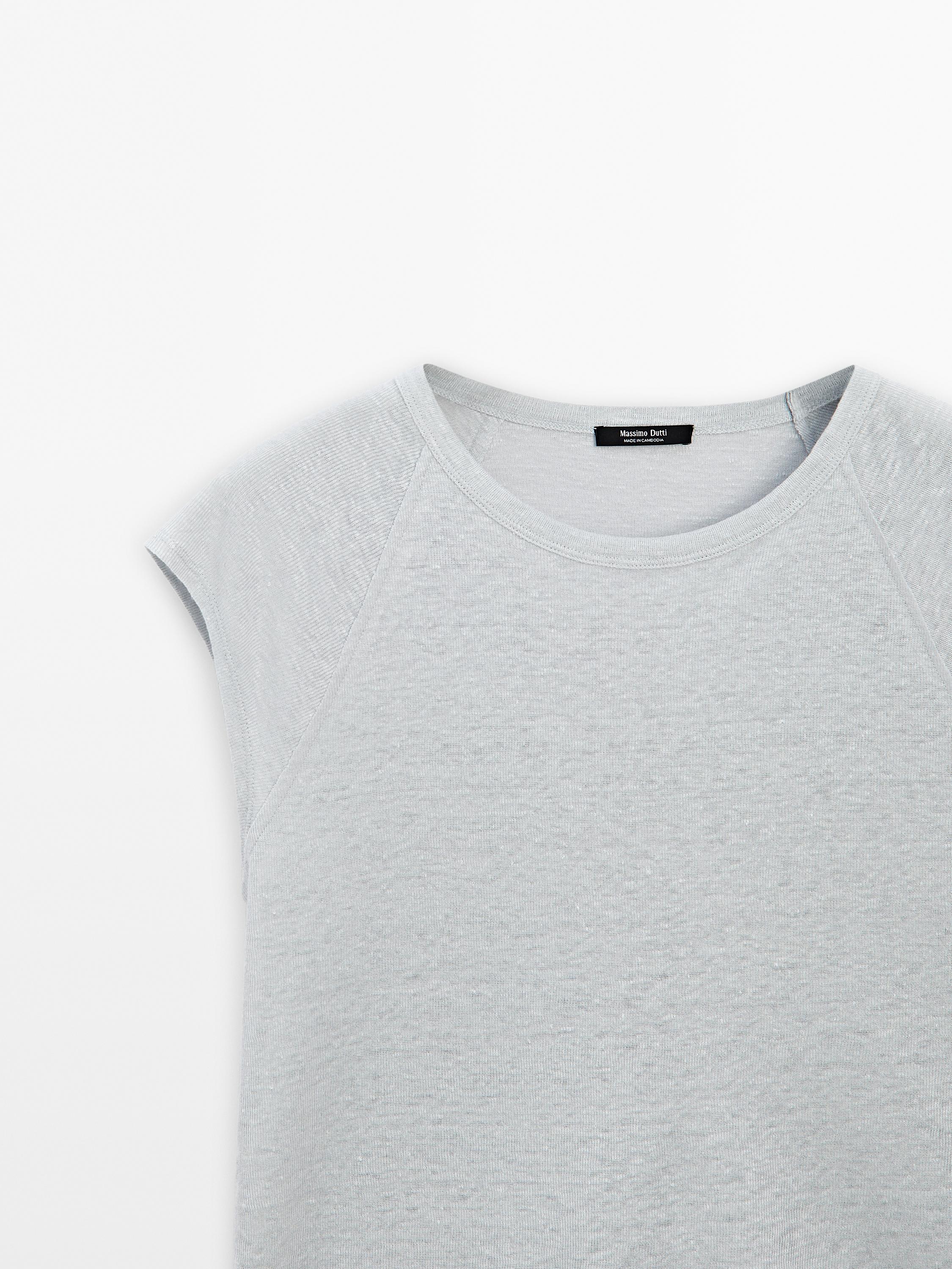 Легкая футболка из 100% льна в рубчик