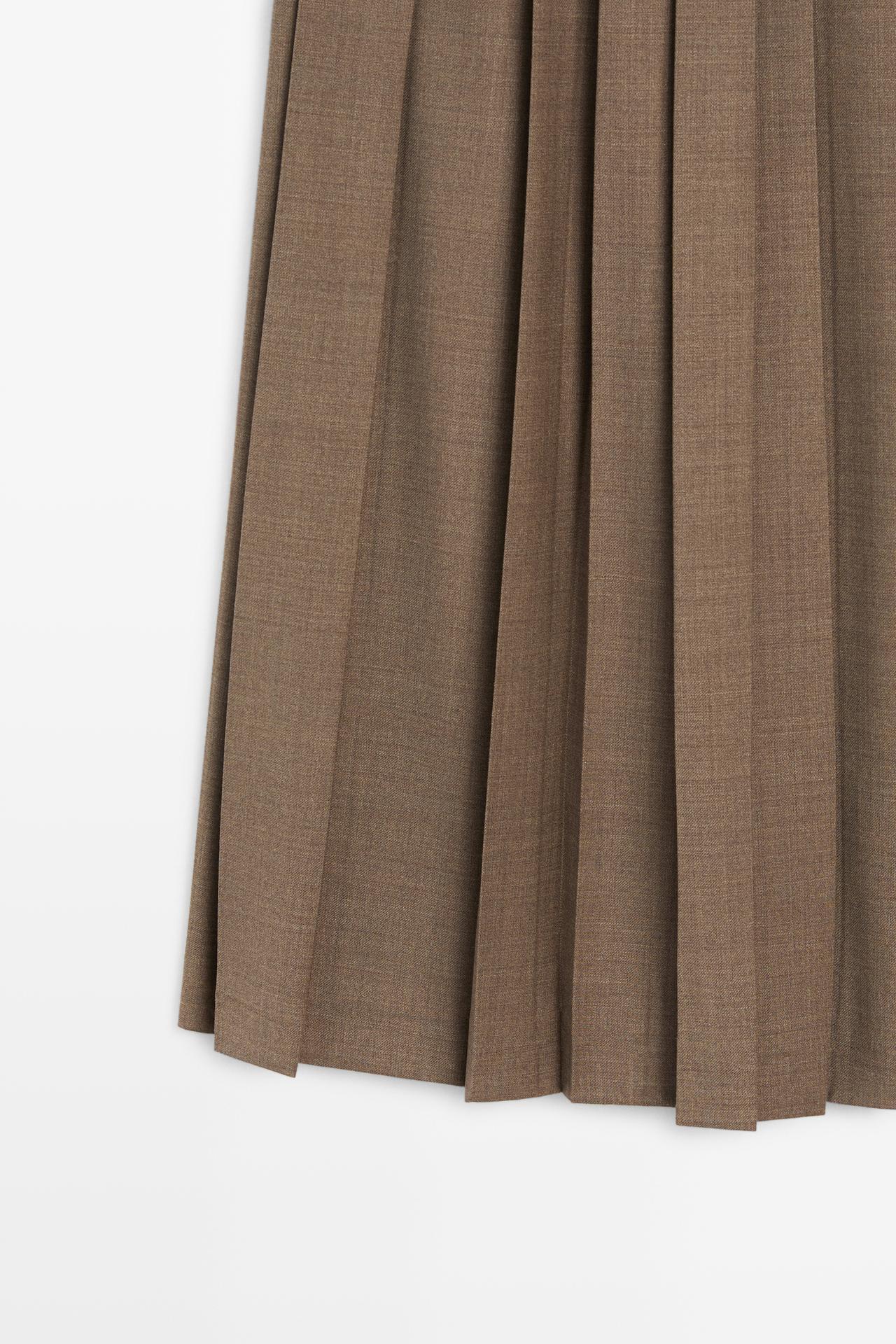 Pleated wool-blend midi skirt — BROWN