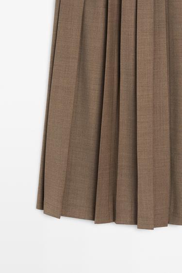 Pleated wool-blend midi skirt — BROWN 7