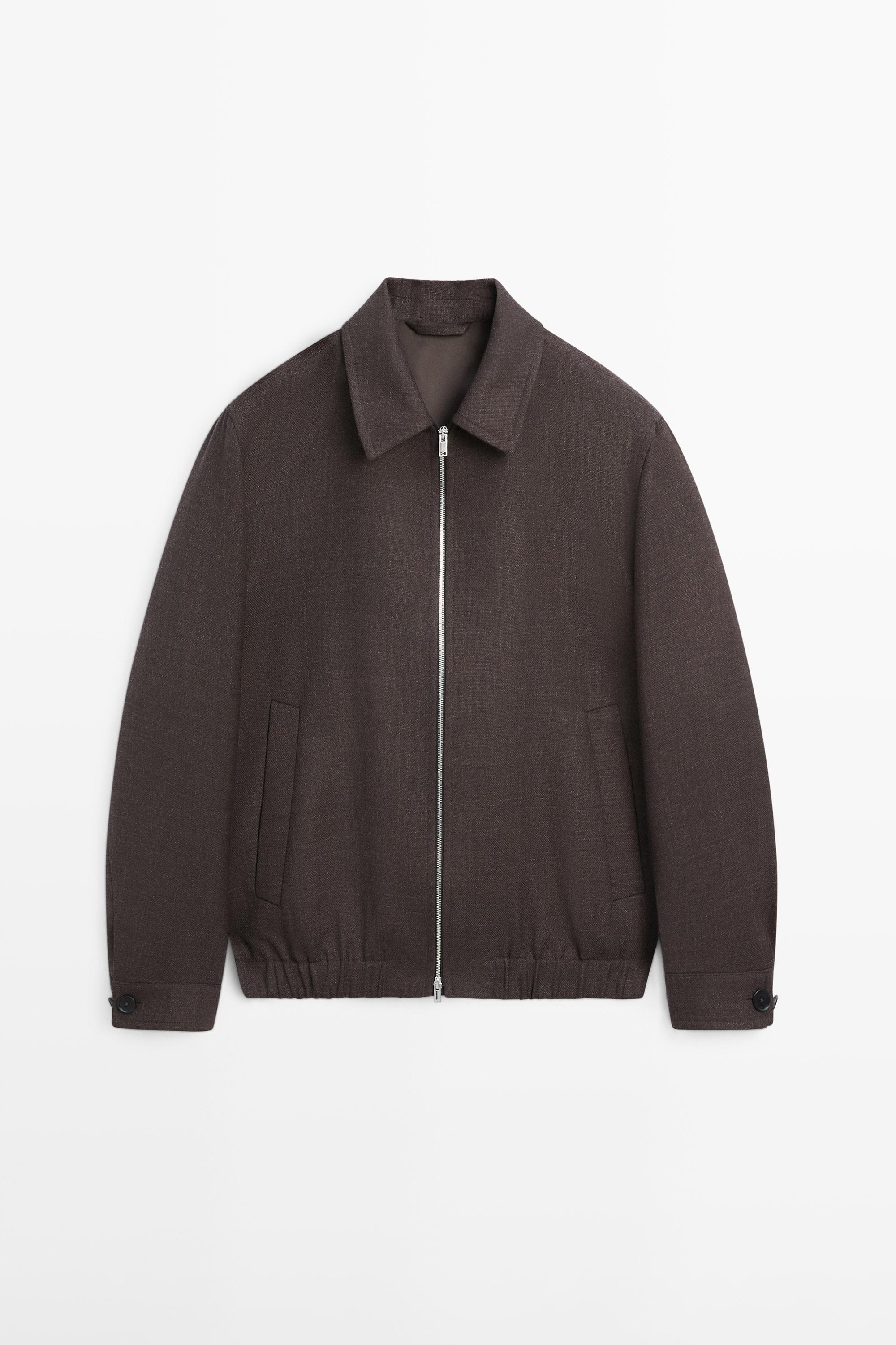 Wool bomber jacket with zip — BROWN