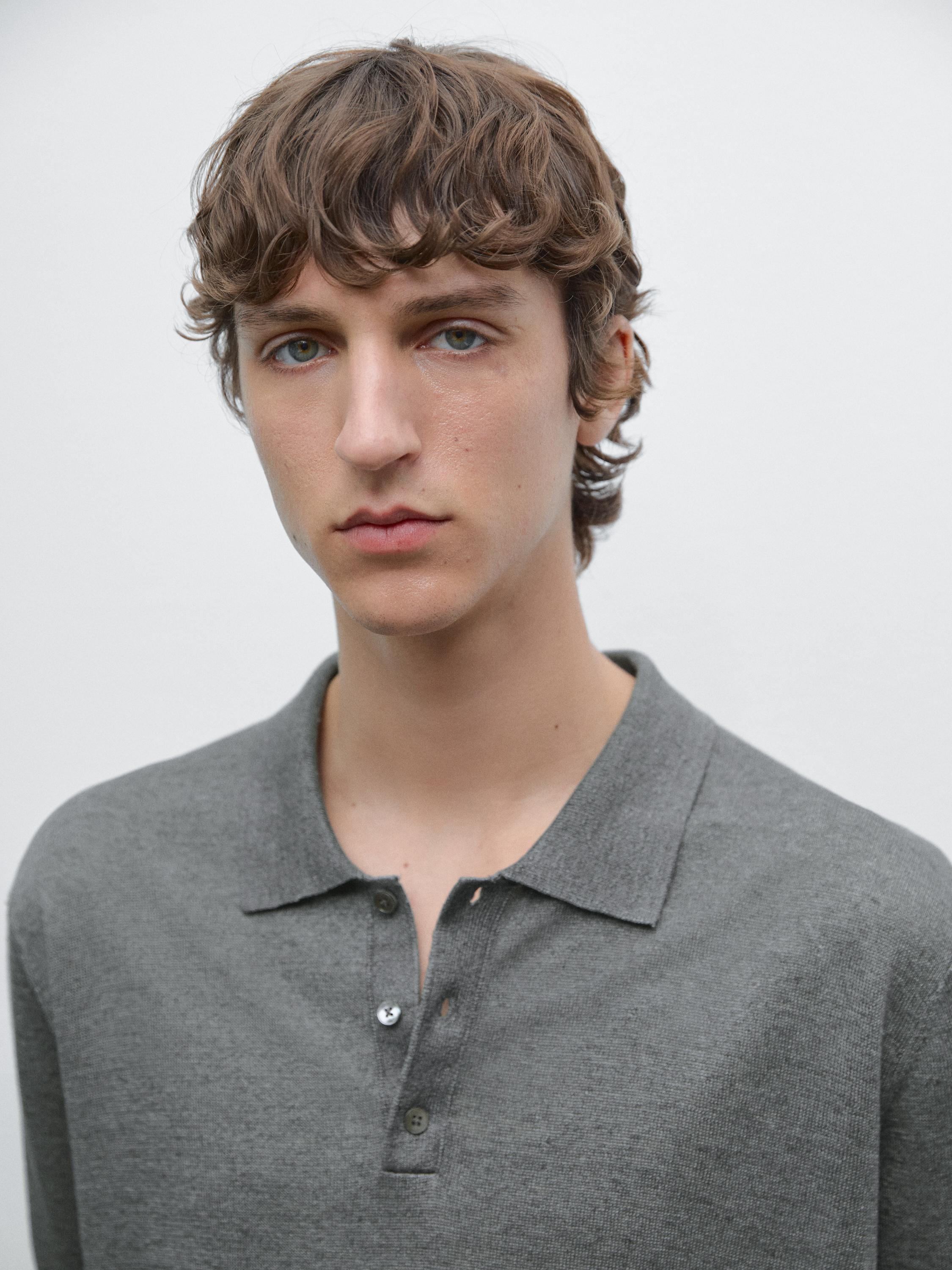 قميص بولو كتان محاك