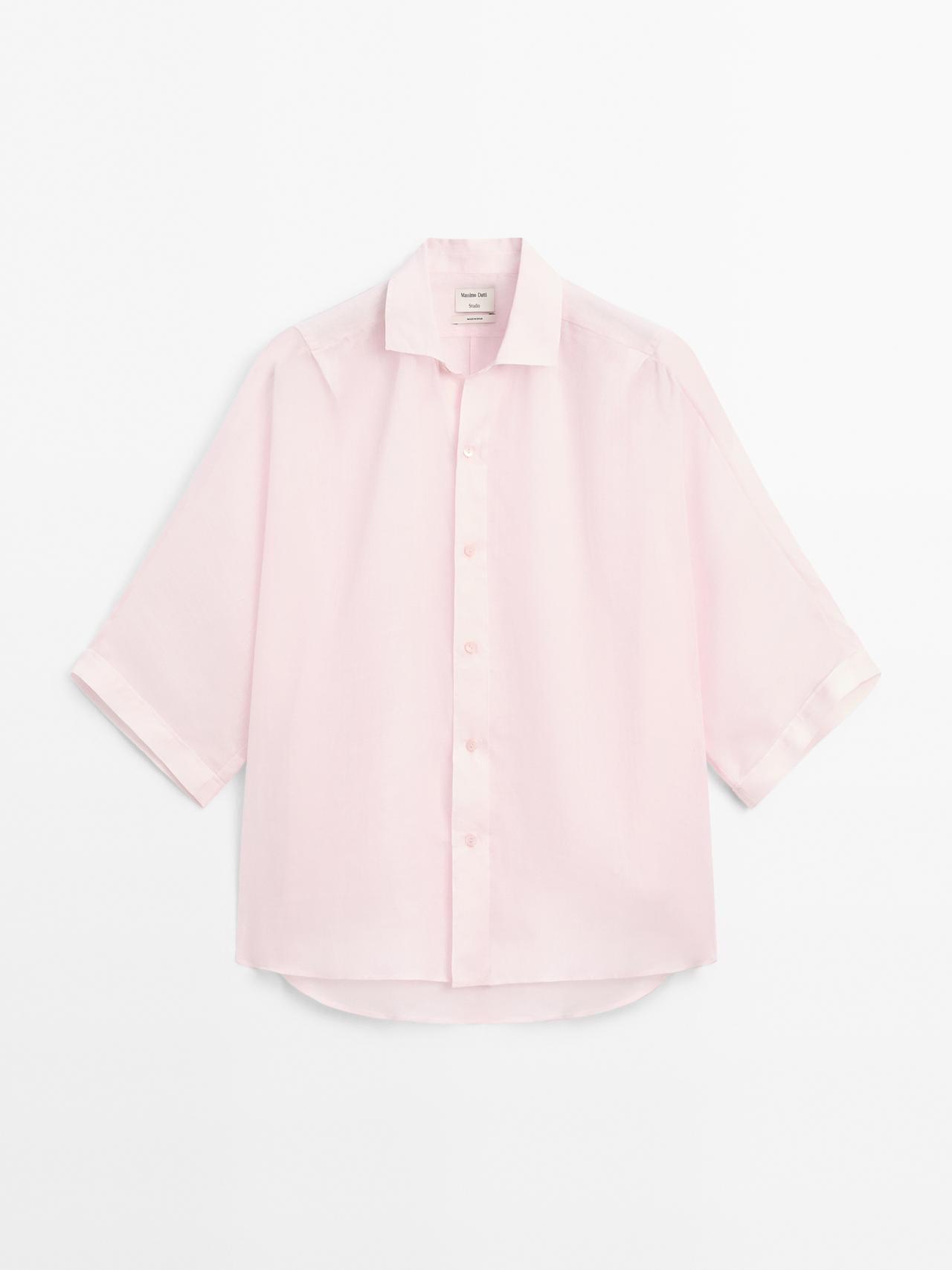 Massimo Dutti - Dame - Kortærmet Skjorte I 100% Ramie - Studio - Rosa - M