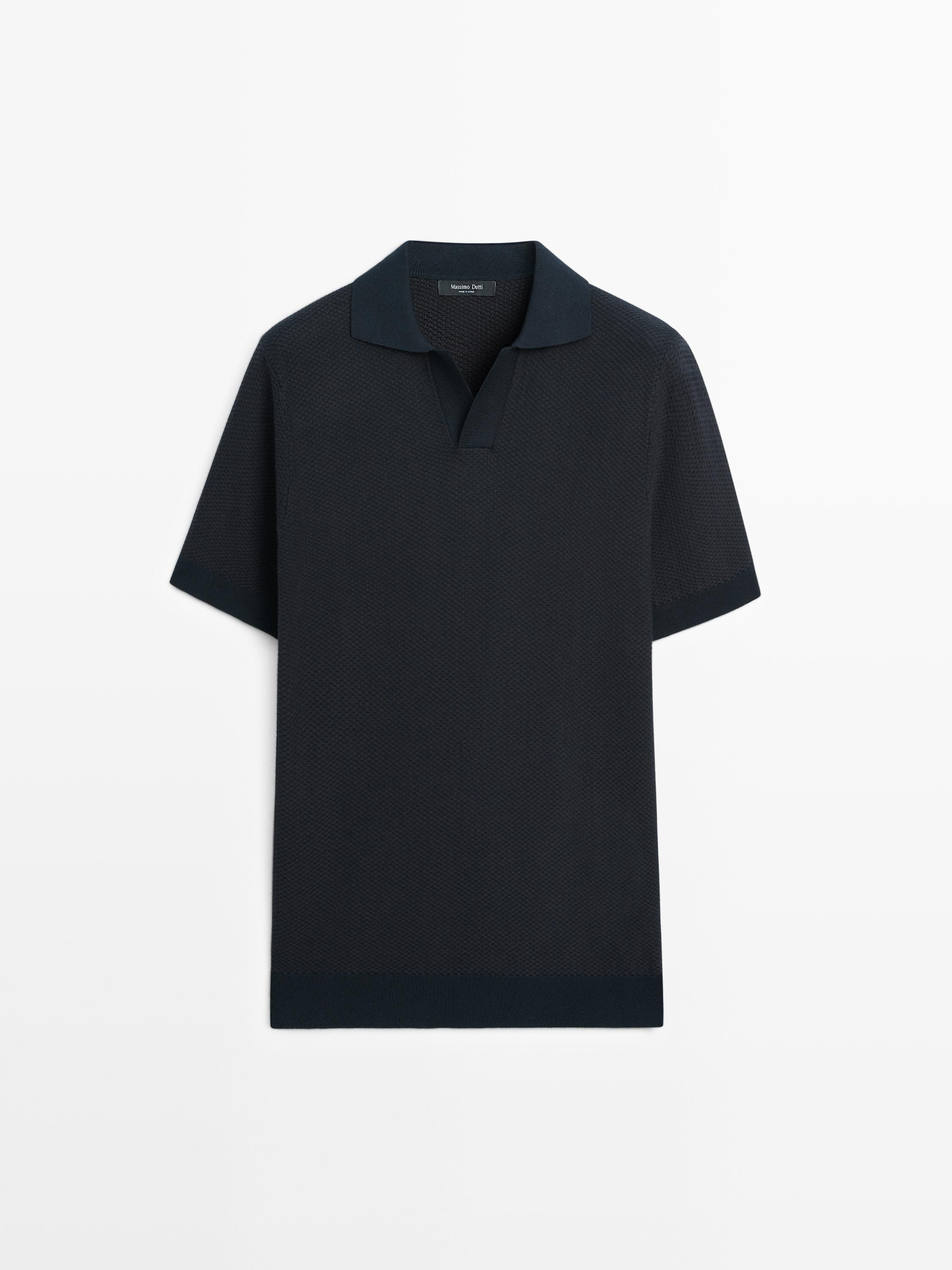 100% cotton textured knit polo sweater