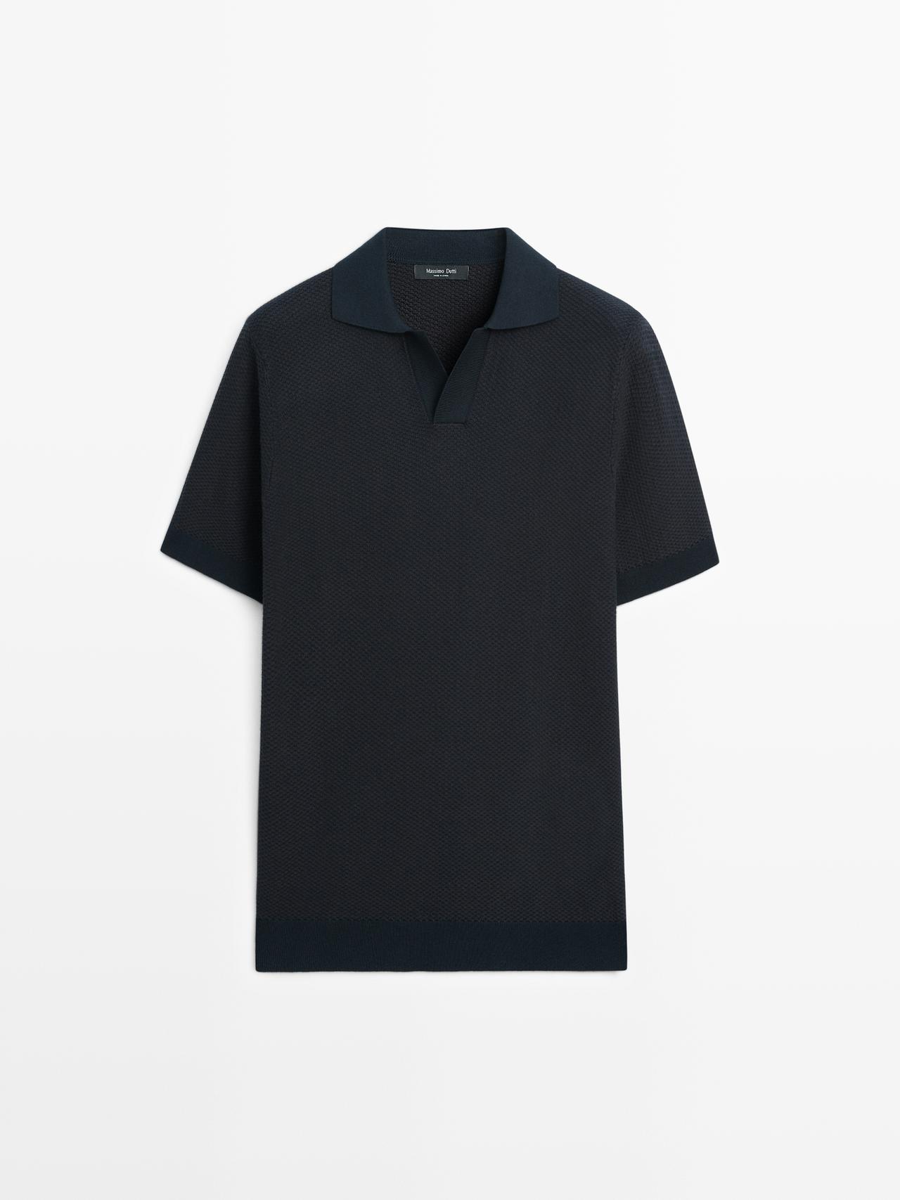 Massimo Dutti - Heren - 100% Katoenen Polotrui Met Textuur - Marineblauw - S