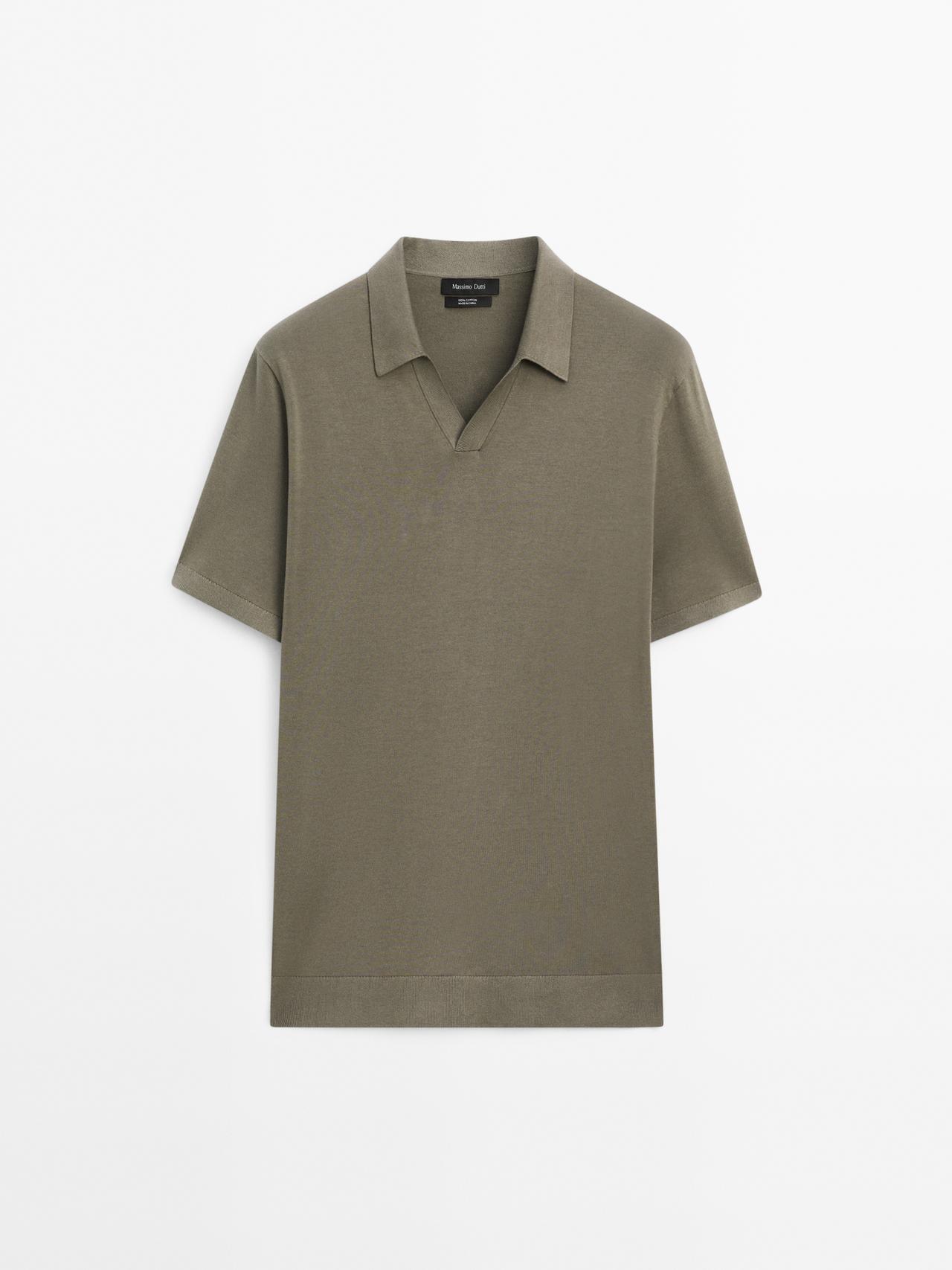 Massimo Dutti - Herre - Kortærmet Poloshirt I Strik Af Bomuld - Kaki - Xl