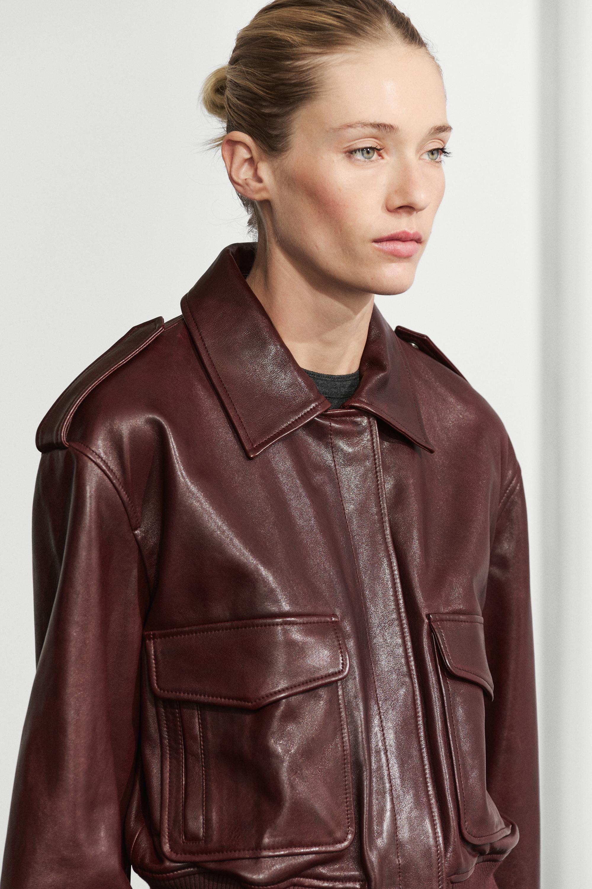 Nappa leather jacket with pockets — MAROON