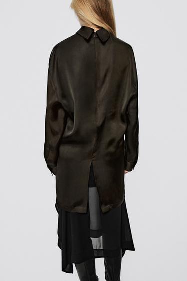 Long flowing satin finish blouse - LIMITED EDITION — DARK GREEN 4