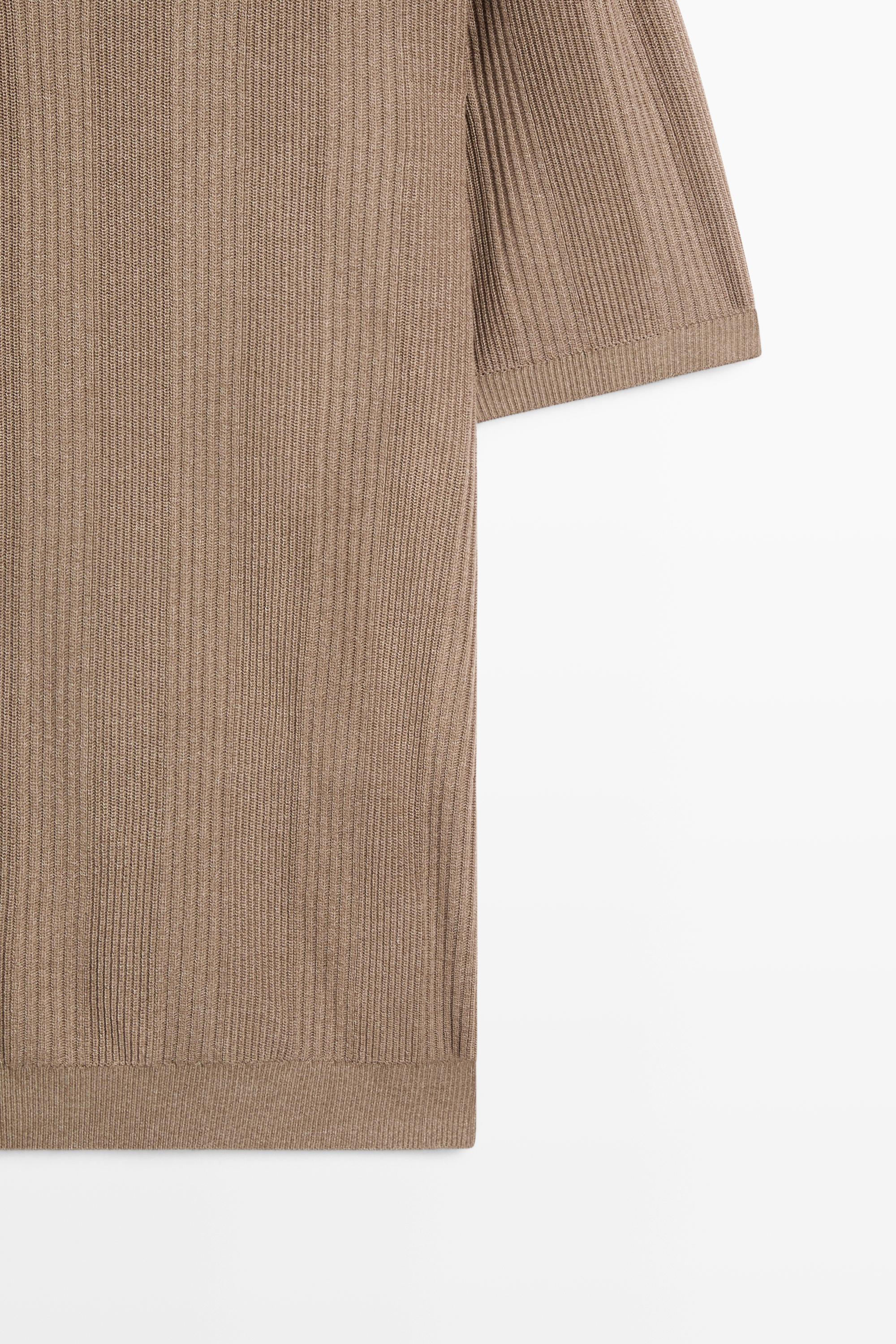 100% cotton textured striped knit polo shirt — PALE KHAKI